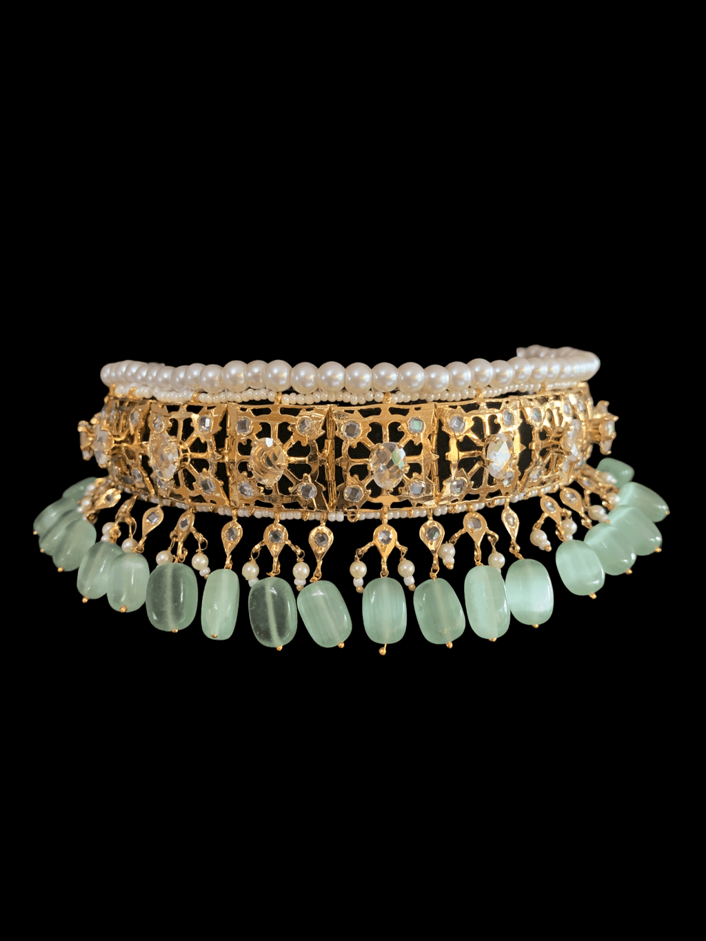 BR61 Insia Jadavi lacha bridal-set in green beads  ( SHIPS IN 4 WEEKS  )