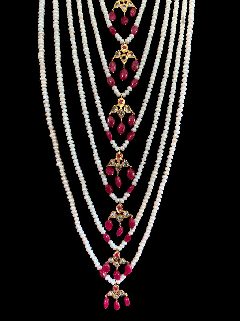 SAT18 Insia Hyderabadi satlada in fresh water pearls and rubies( SHIPS IN 4 WEEKS   )