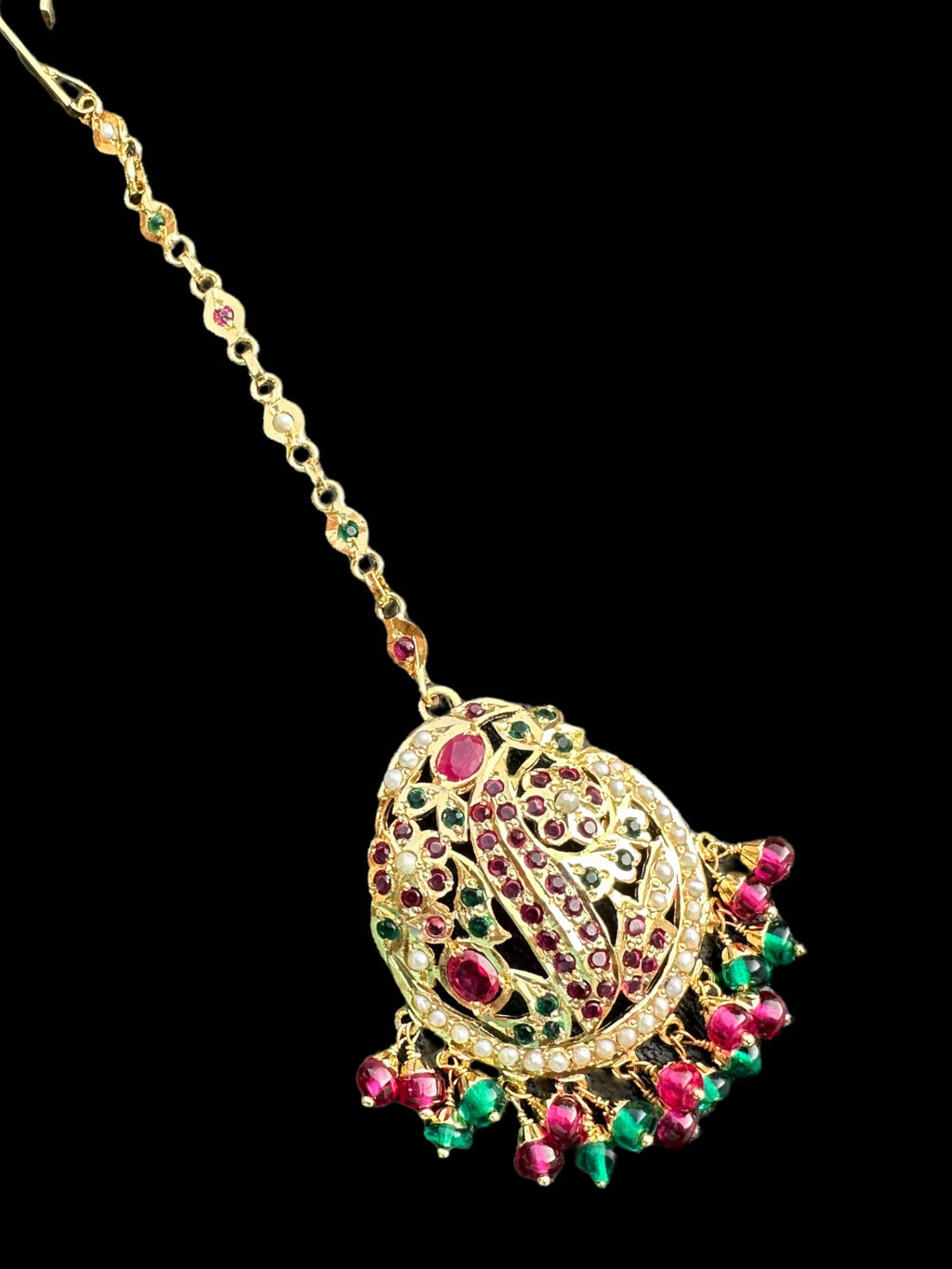 Gold plated silver tika in ruby emerald ( READY TO SHIP )