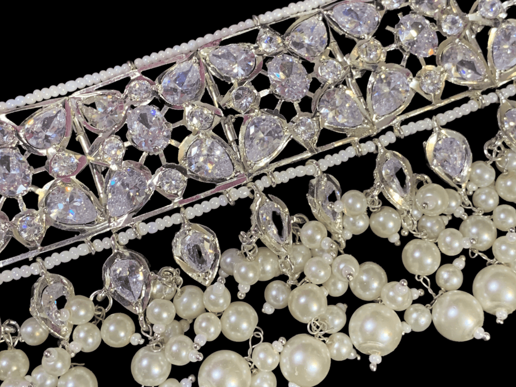 C175 Sonam jadavi lacha choker and jhumka  in silver plating  ( SHIPS IN 4 WEEKS )