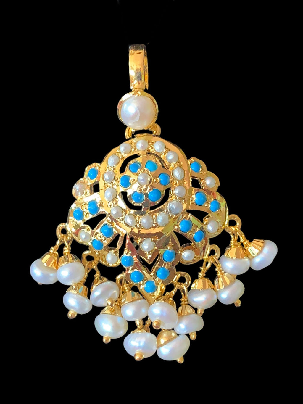 Gold plated silver pendant set in turquoise / feroza ( SHIPS IN 4 WEEKS )