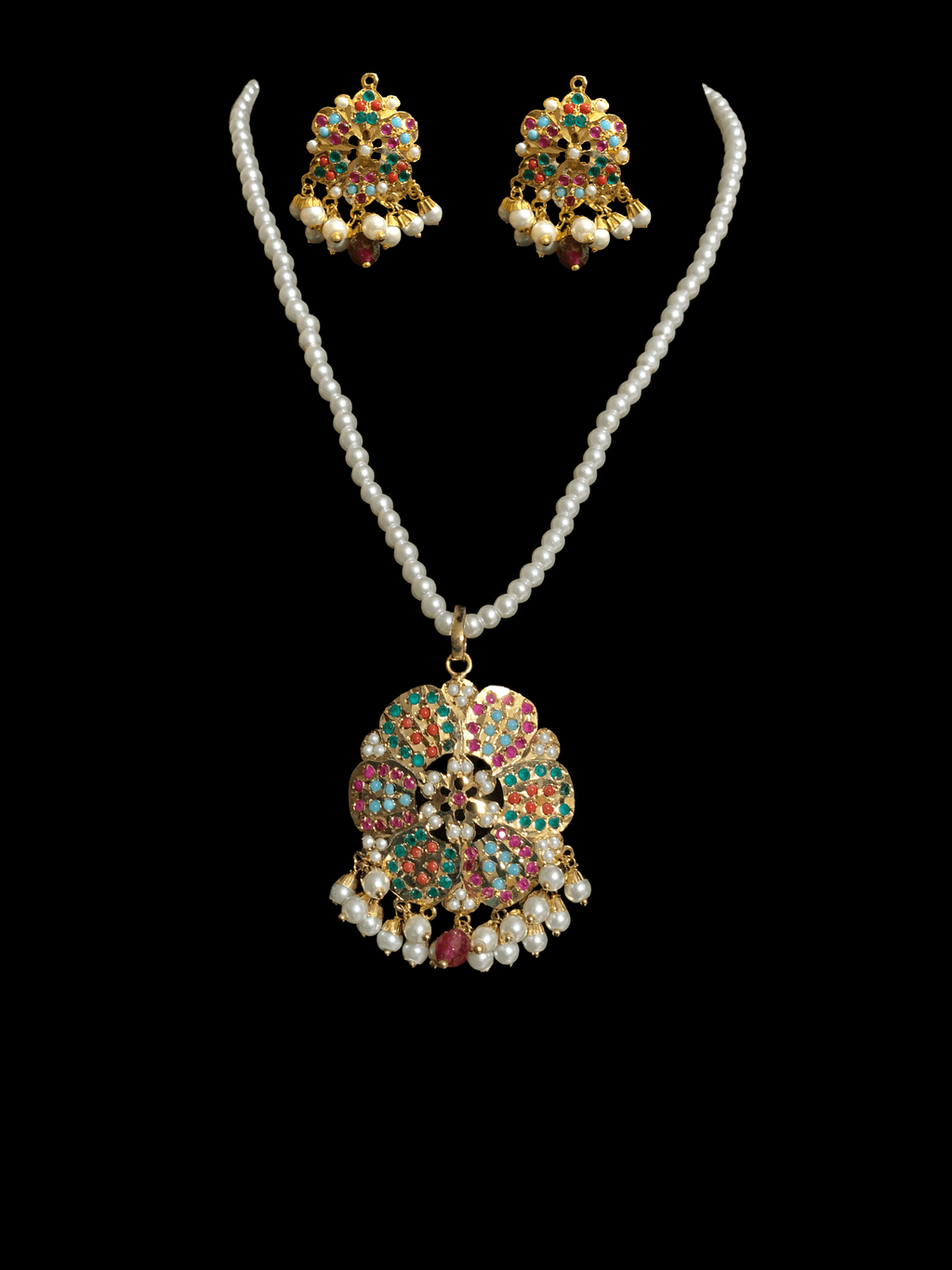 PS15 Maira  pendant set in Navratan  ( SHIPS IN 4 WEEKS )