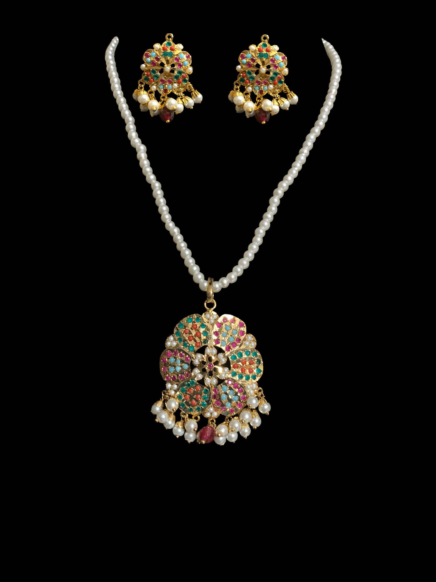 PS15 Maira  pendant set in Navratan  ( SHIPS IN 4 WEEKS )