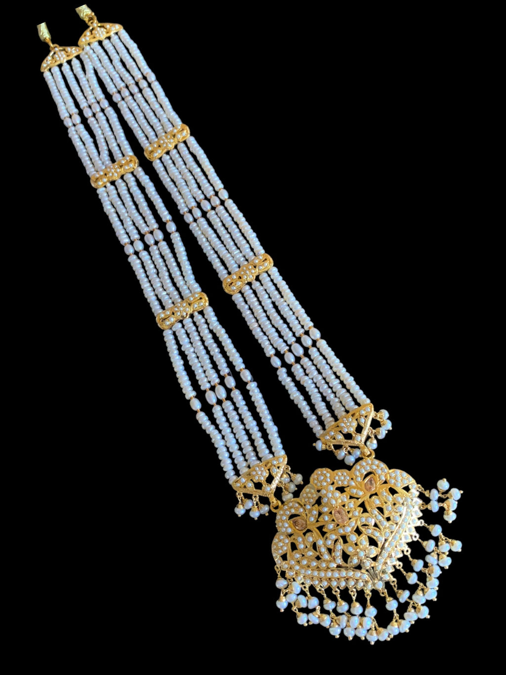 Gold plated silver rani haar in fresh water pearls ( SHIPS IN 5 WEEKS )