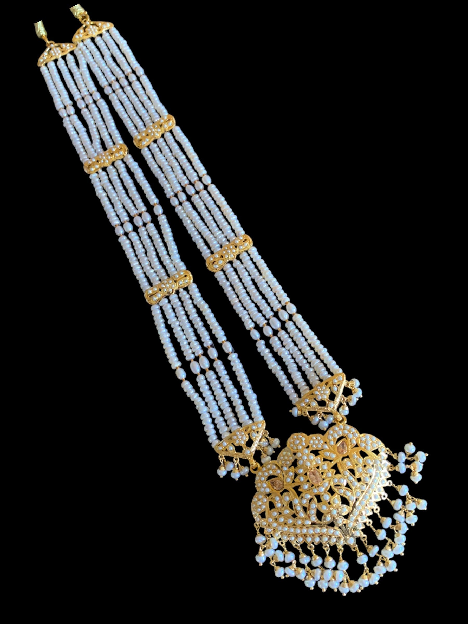 Gold plated silver rani haar in fresh water pearls ( SHIPS IN 5 WEEKS )