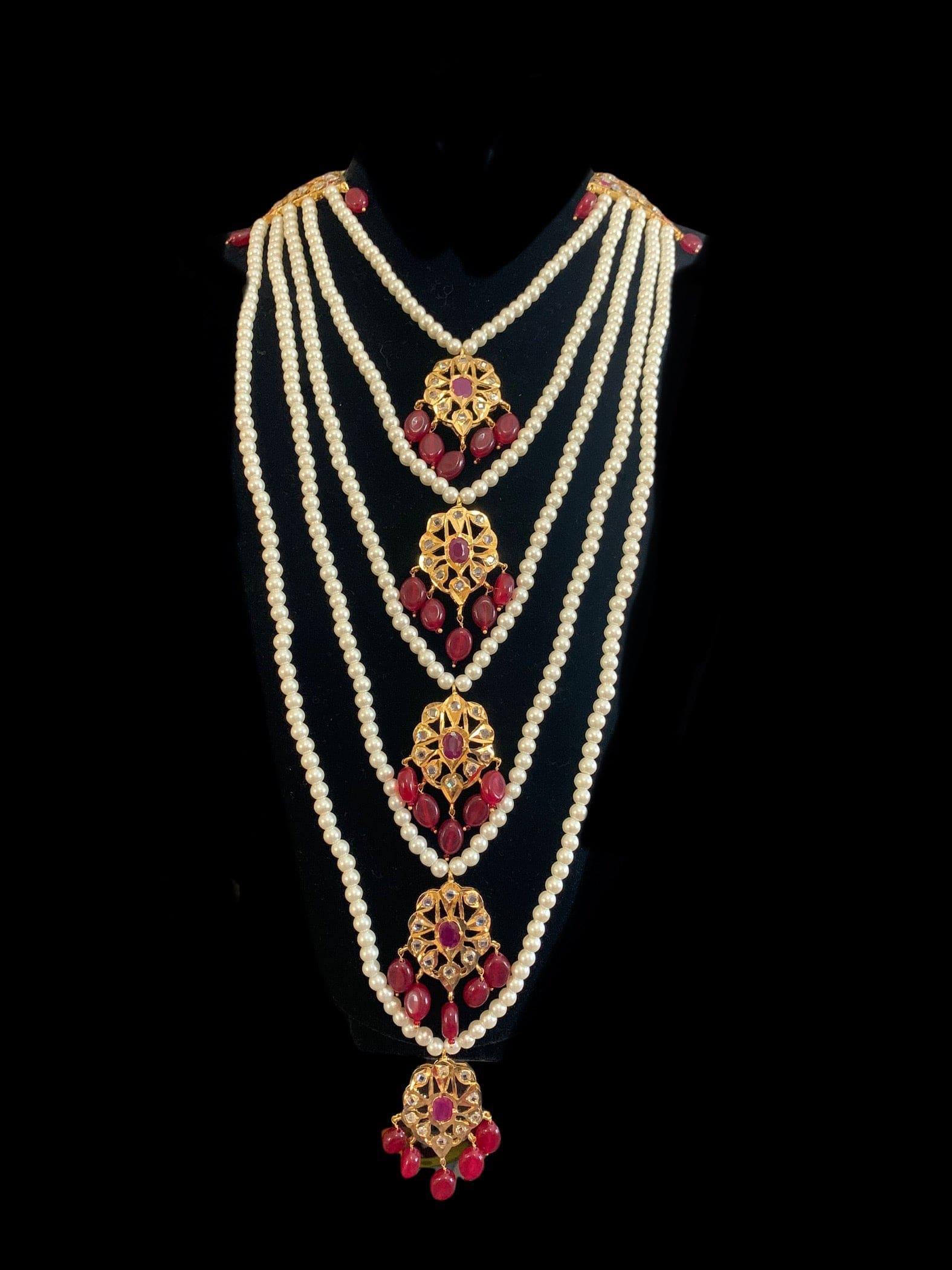 SAT25 Soha Hyderabadi five layer necklace / satlada in rubies( READY TO SHIP )
