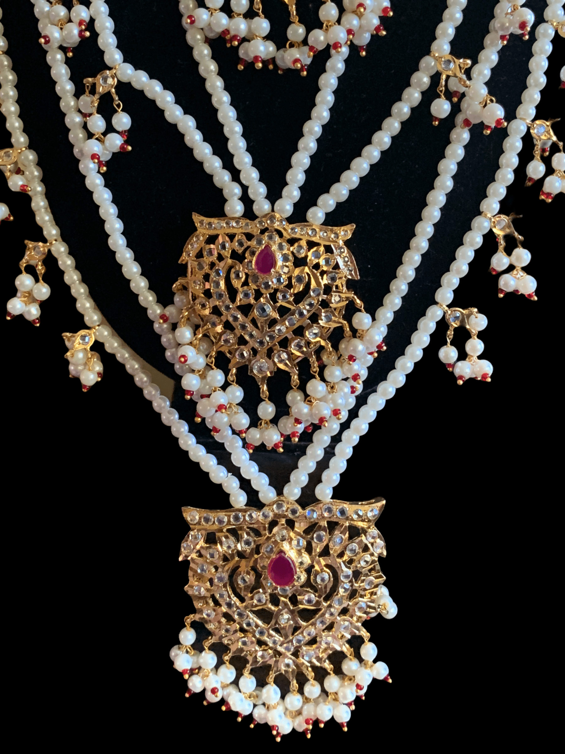 SAT63 Maahi bridal Hyderabadi three layered necklace with earrings ( READY TO SHIP )