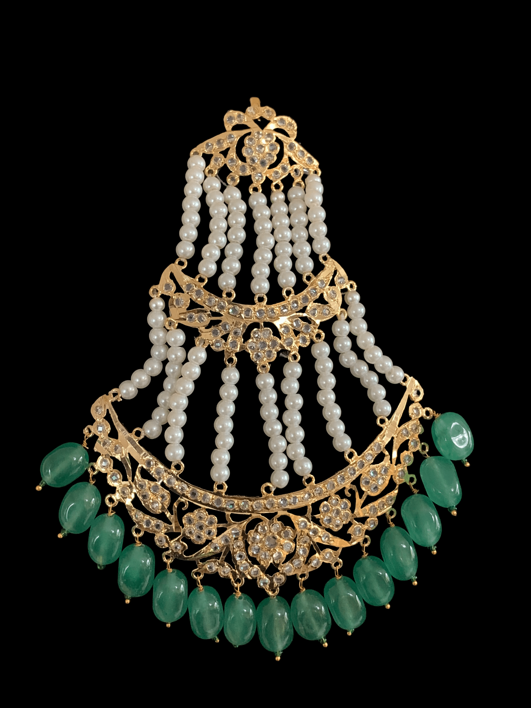 BR60 Insia Jadavi lacha bridal-set in light green beads  ( READY TO SHIP )