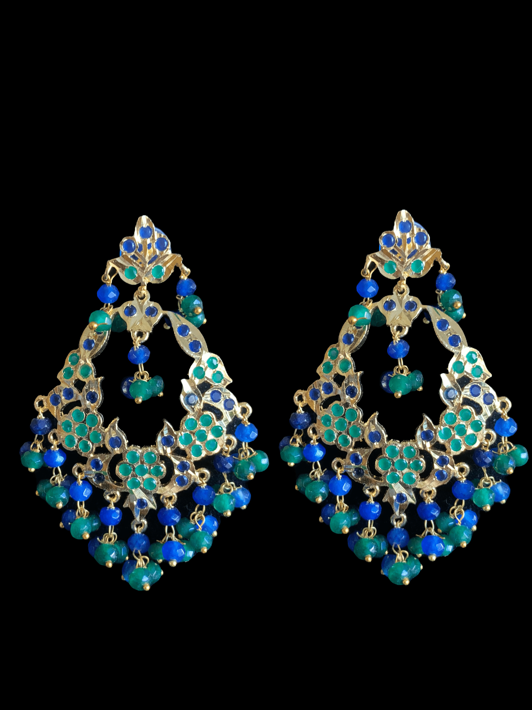 DJET24 Madhuri earrings tika set in blue green    ( READY TO SHIP)
