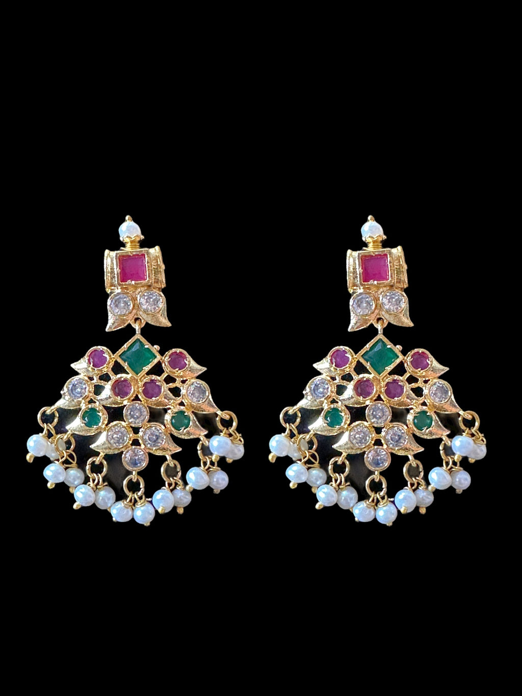 DNS27  Ruby emerald necklace with earrings - fresh water pearls ( READY TO SHIP )