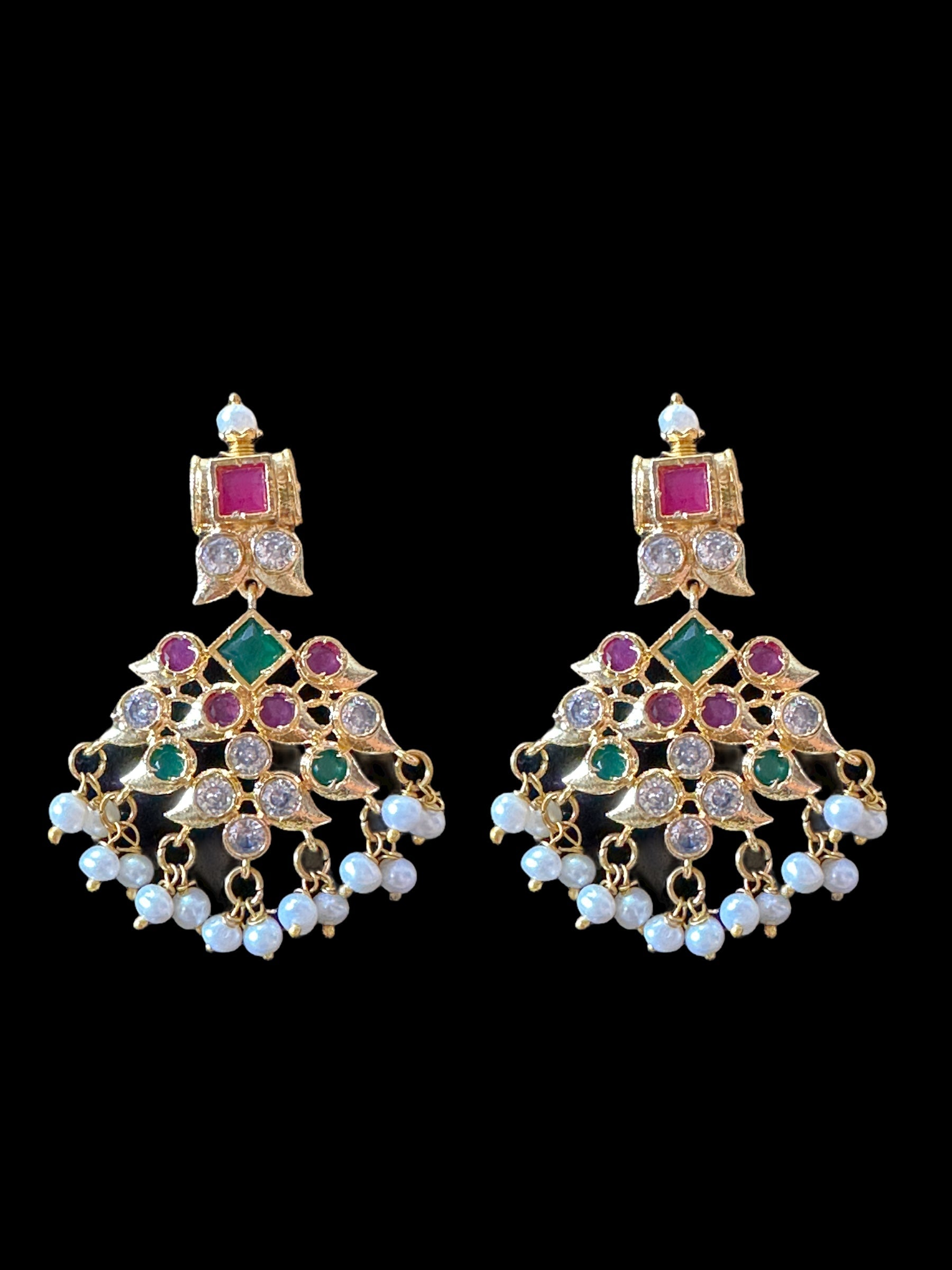 DNS27  Ruby emerald necklace with earrings - fresh water pearls ( READY TO SHIP )