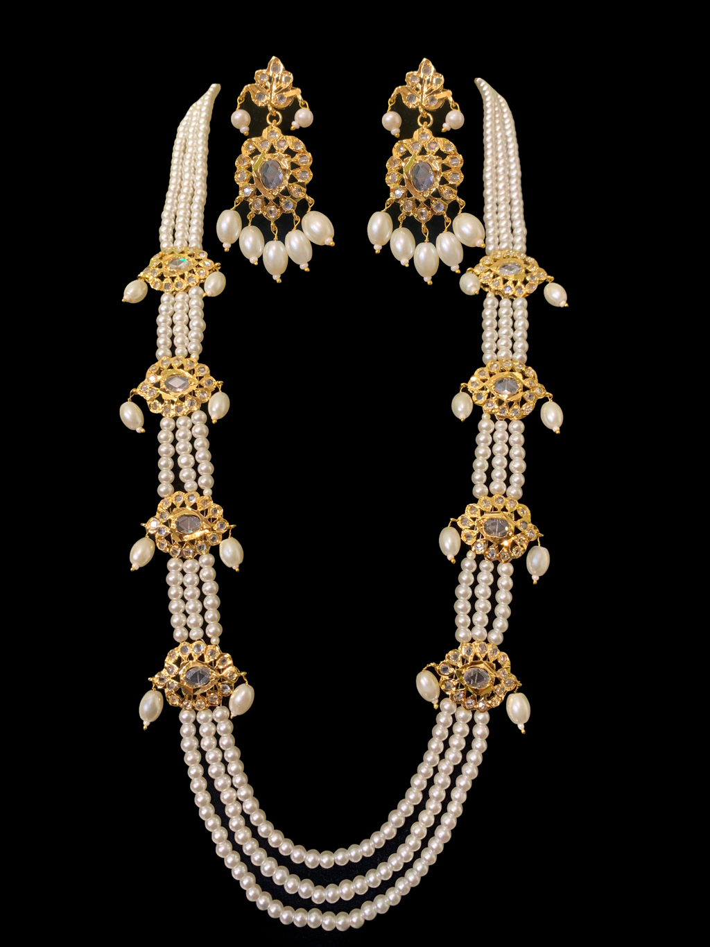 LN161 multipendant pearl mala with earrings ( SHIPS IN 2 WEEKS )