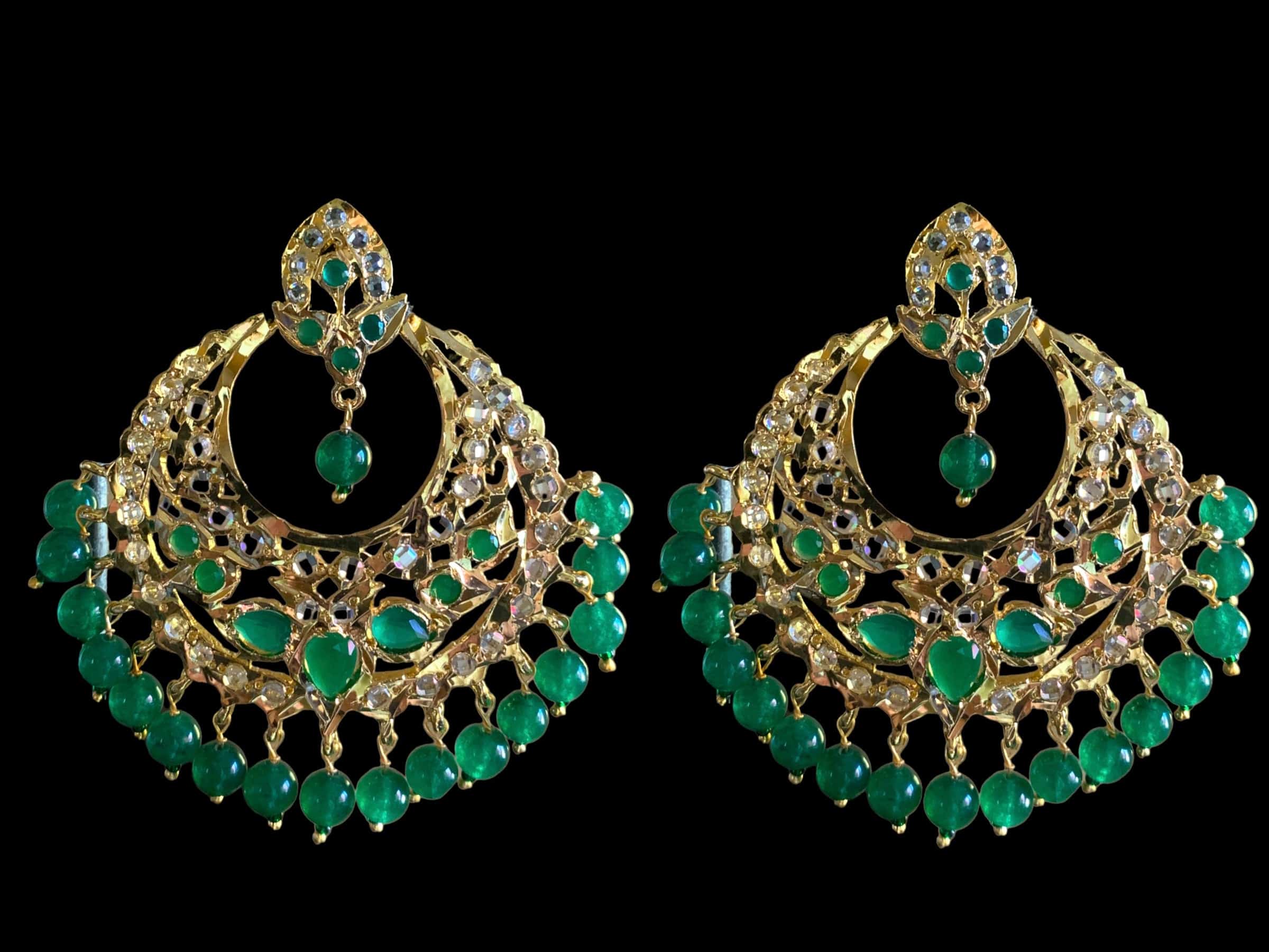 DER277  Noor chandbali in green   (SHIPS IN 3 WEEKS)