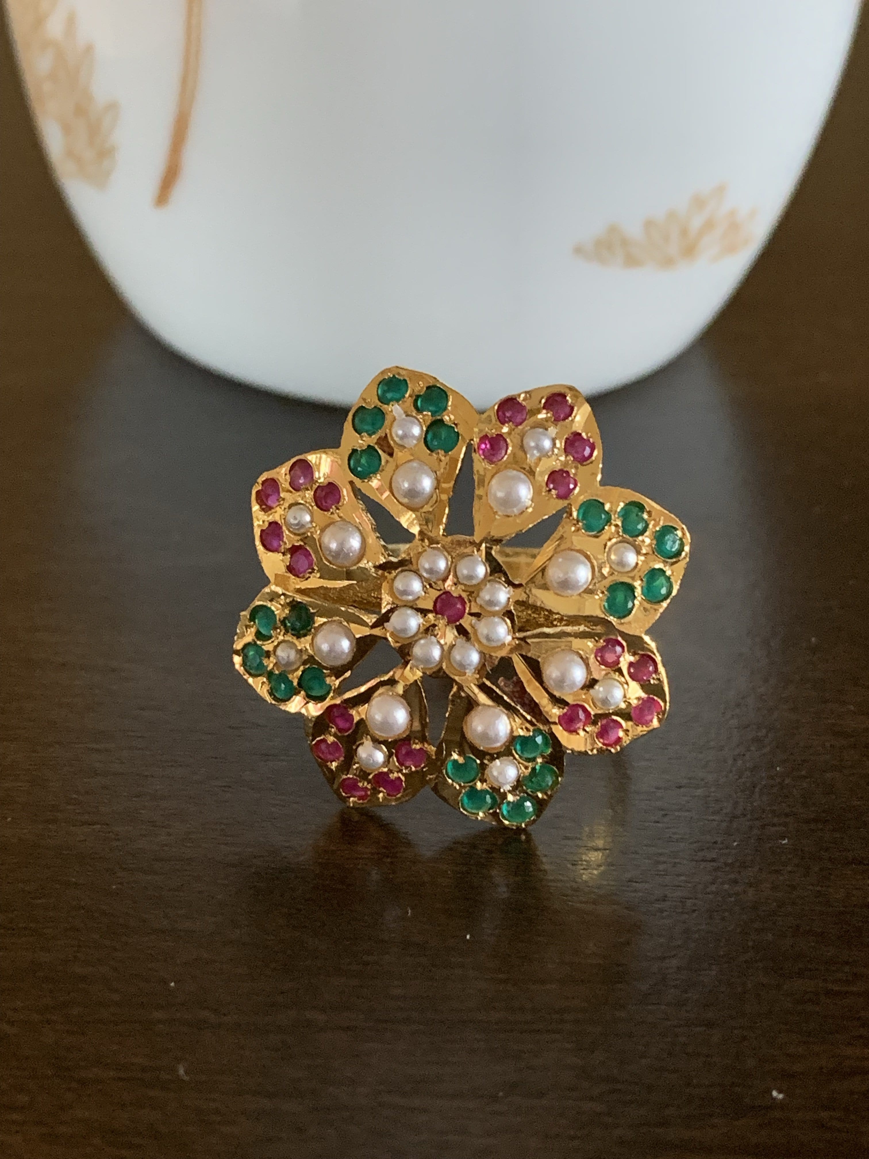 DJR40  Flower jadau  ring ( READY TO SHIP)