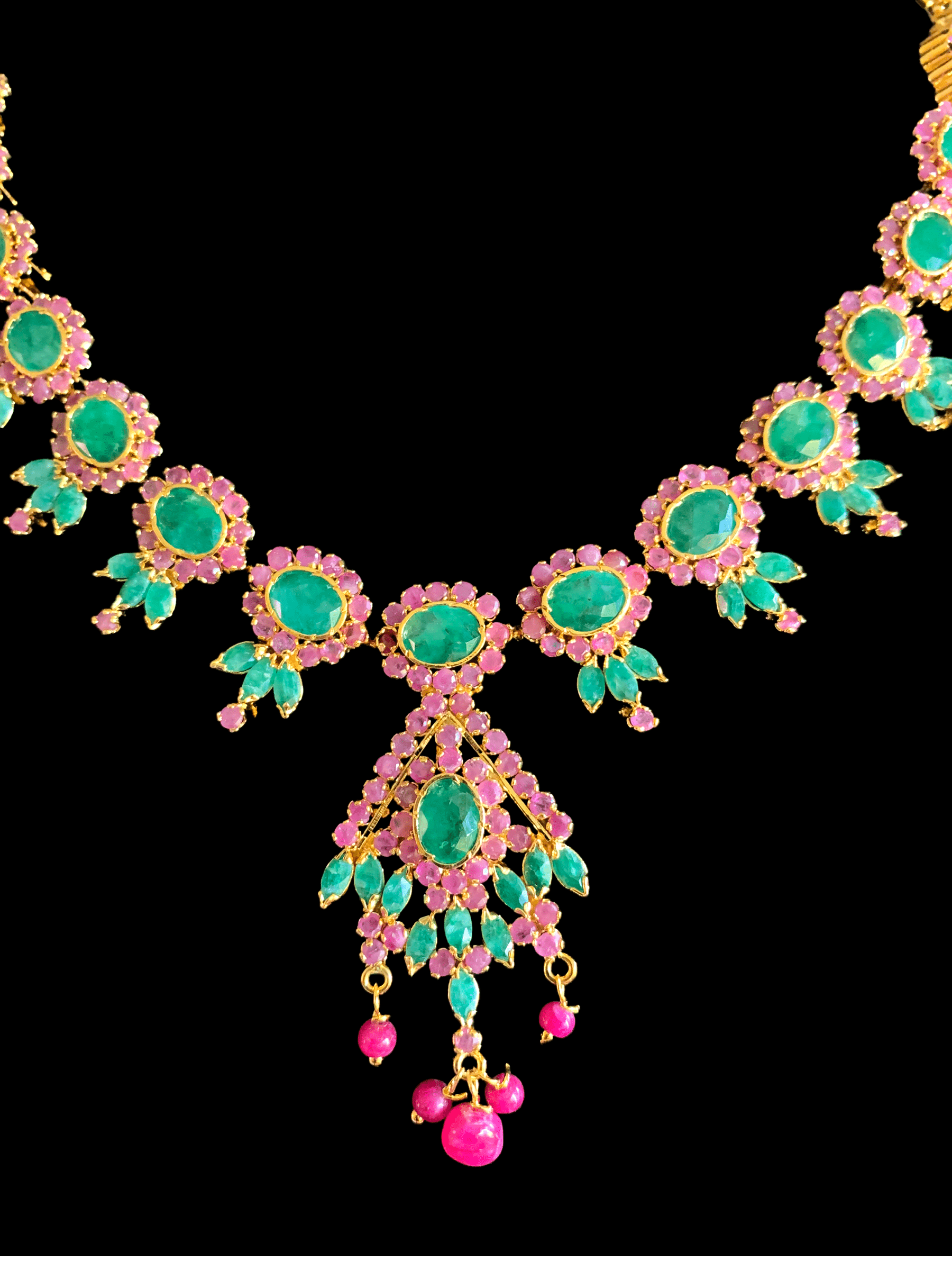 NS248  , real ruby emerald gold plated necklace set ( READY TO SHIP)