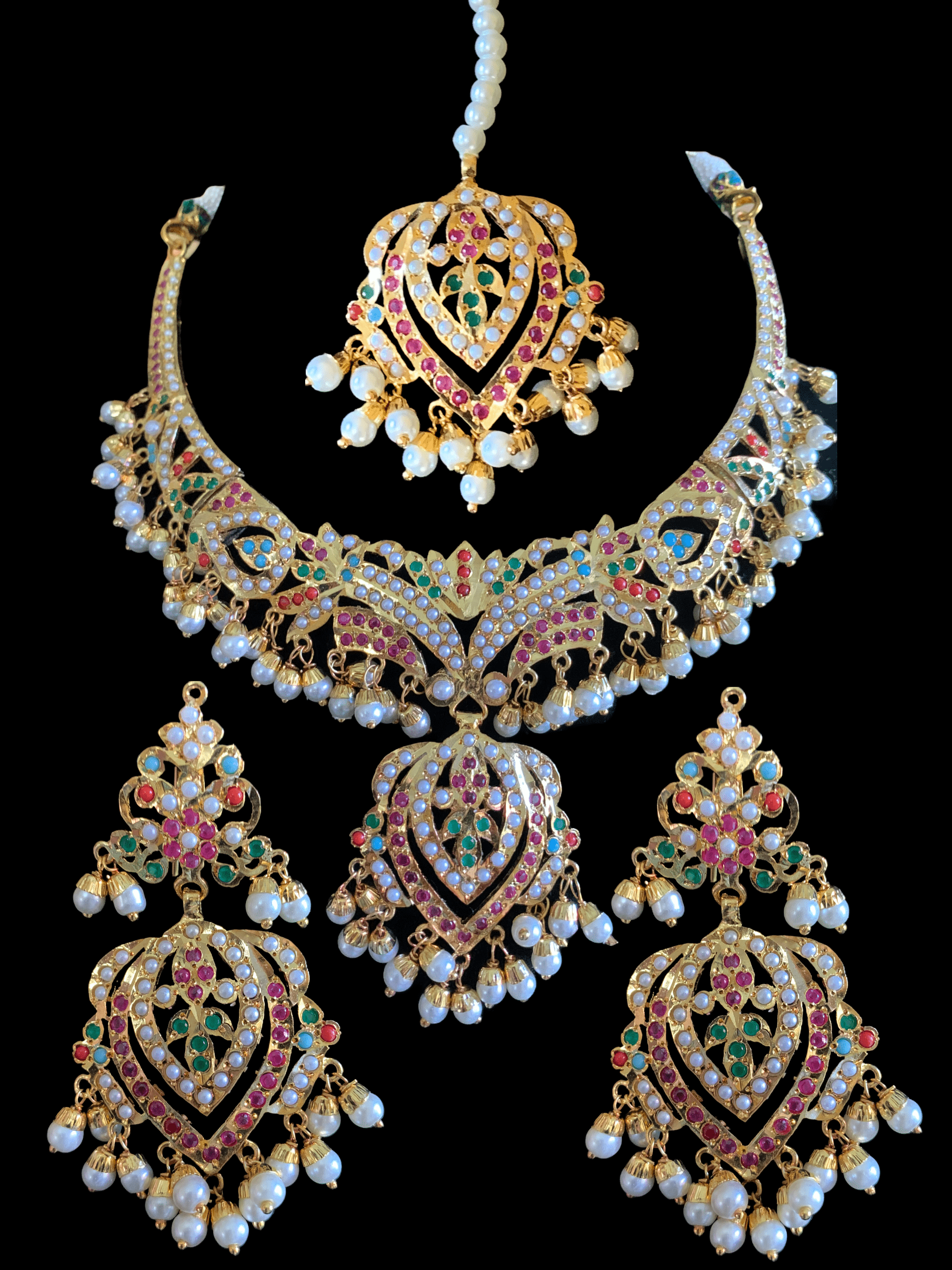 NS286  Taseen necklace set in navratan ( SHIPS IN 2 WEEKS )