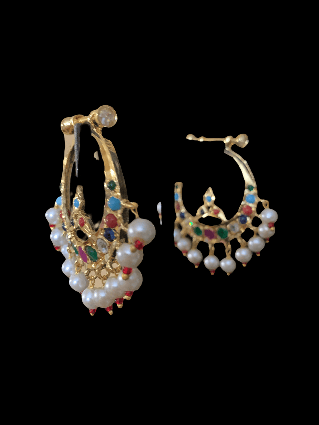 DER132 Hosna  gold  plated chandbali - navratan  ( SHIPS IN 2WEEKS )