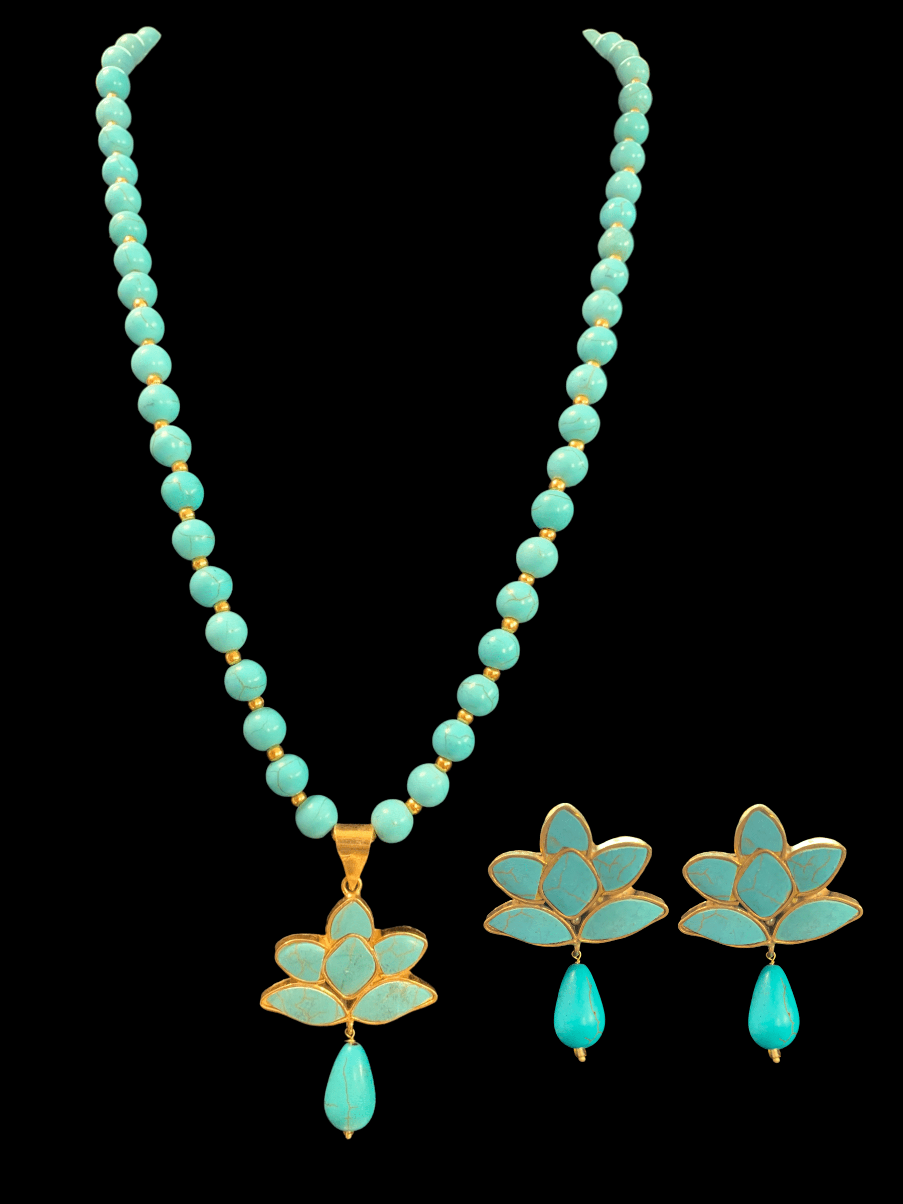 PS443 turquoise / feroza gold plated pendant set ( READY TO SHIP)