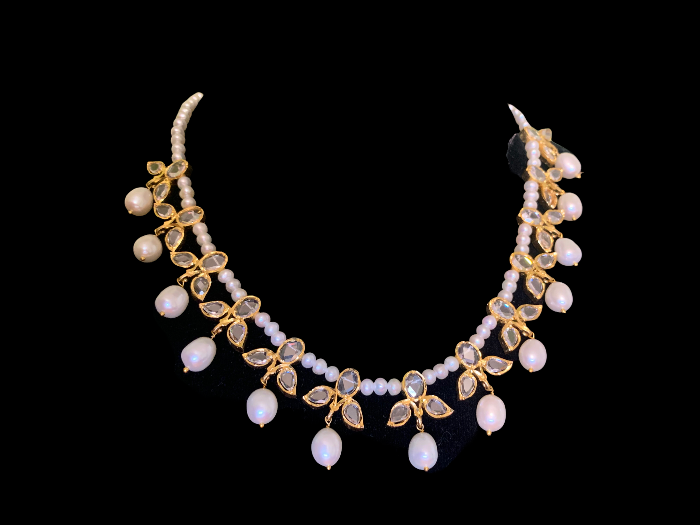ZAFRIN gold plated silver necklace set in fresh water pearls ( SHIPS IN 4 WEEKS )