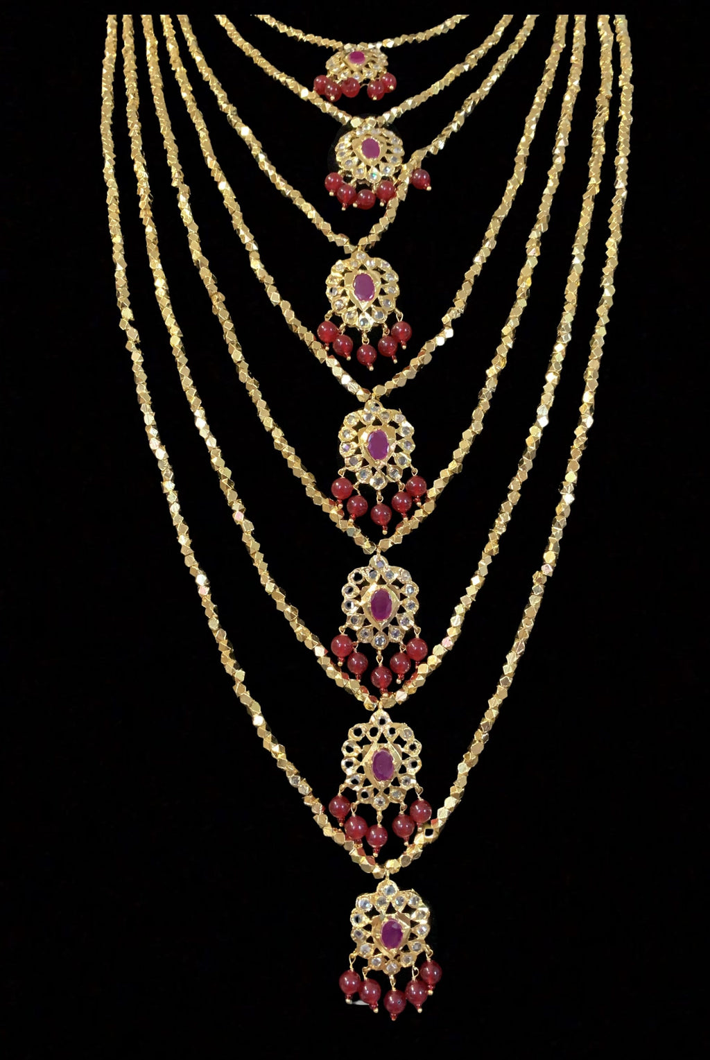 SAT32 Gold plated beads satlada in ruby ( SHIPS IN 4 WEEKS )