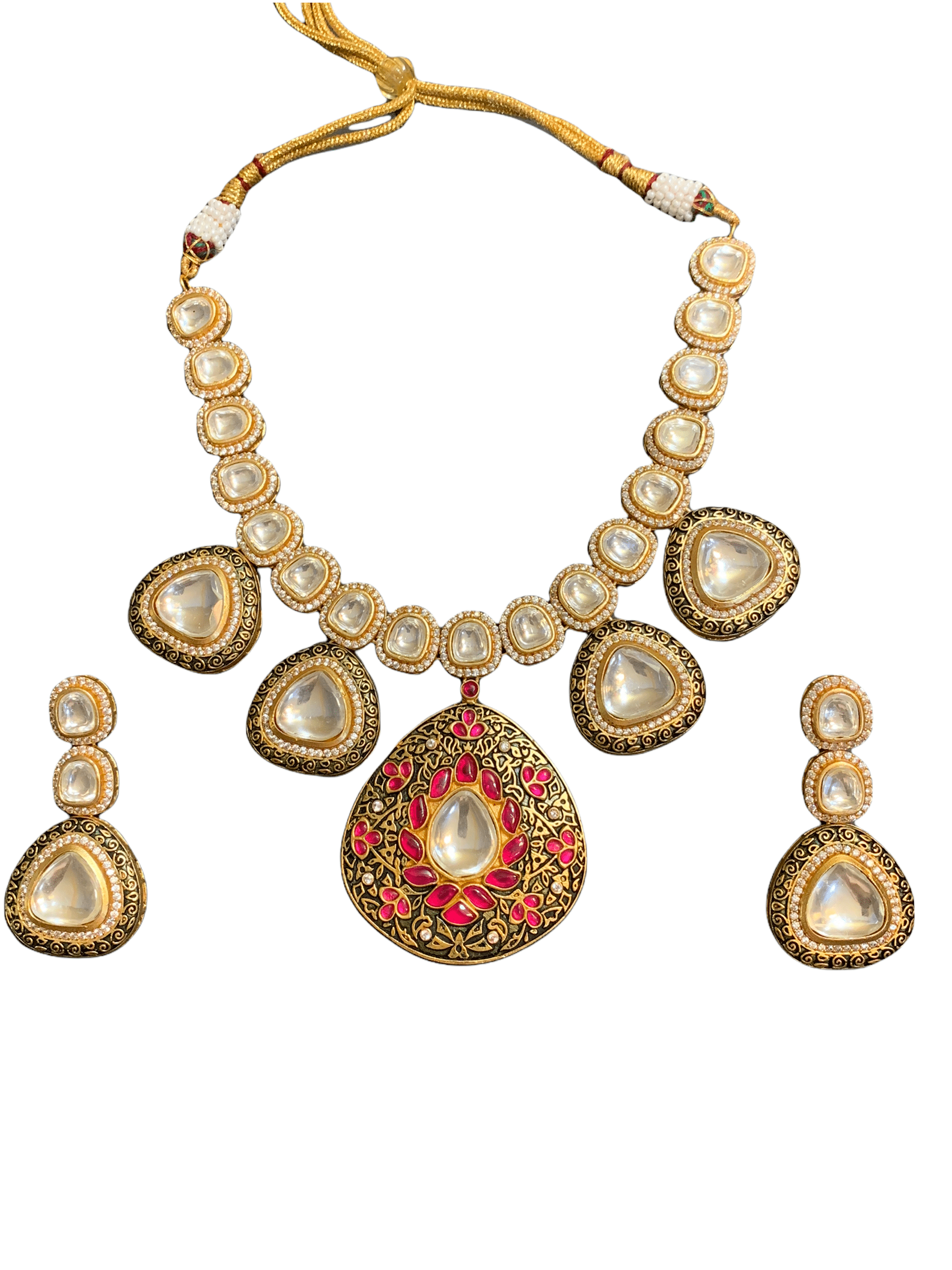 NS125 Nameera necklace set in high quality polki ( READY TO SHIP )