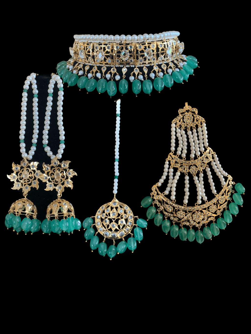 BR60 Insia Jadavi lacha bridal-set in light green beads  ( READY TO SHIP )