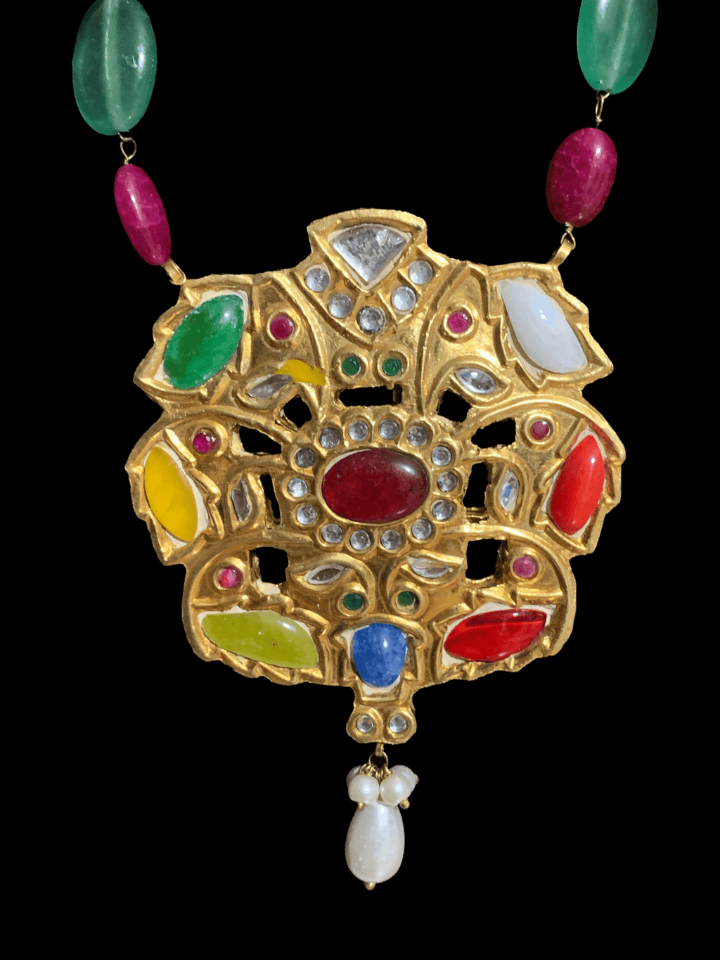 PS477 Navratan  pendant set ( READY TO SHIP )