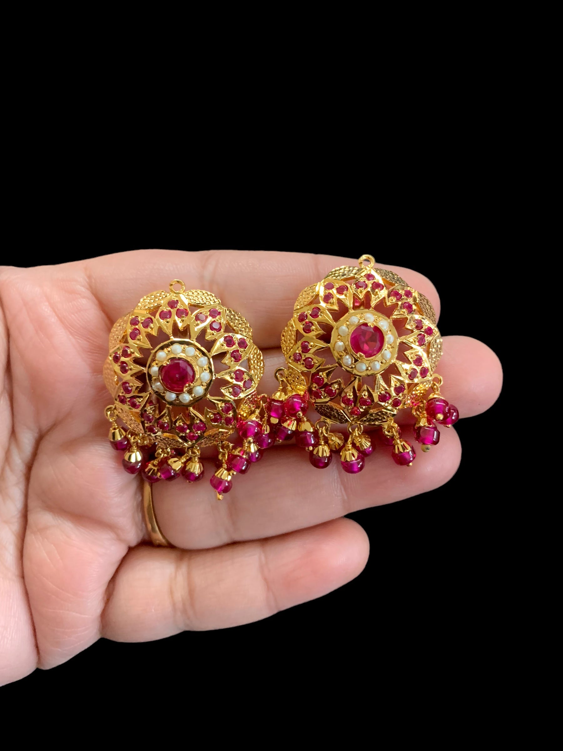 Ruby pearl gold plated silver earrings ( SHIPS IN 4 WEEKS)