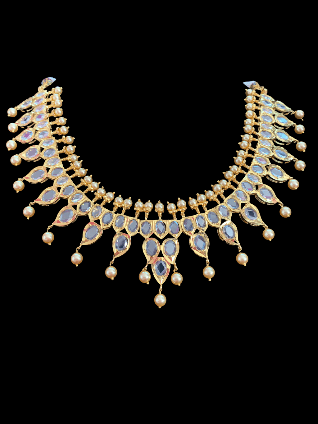 Hyderabadi gold plated polki necklace in gold plated silver ( SHIPS IN 4 WEEKS )
