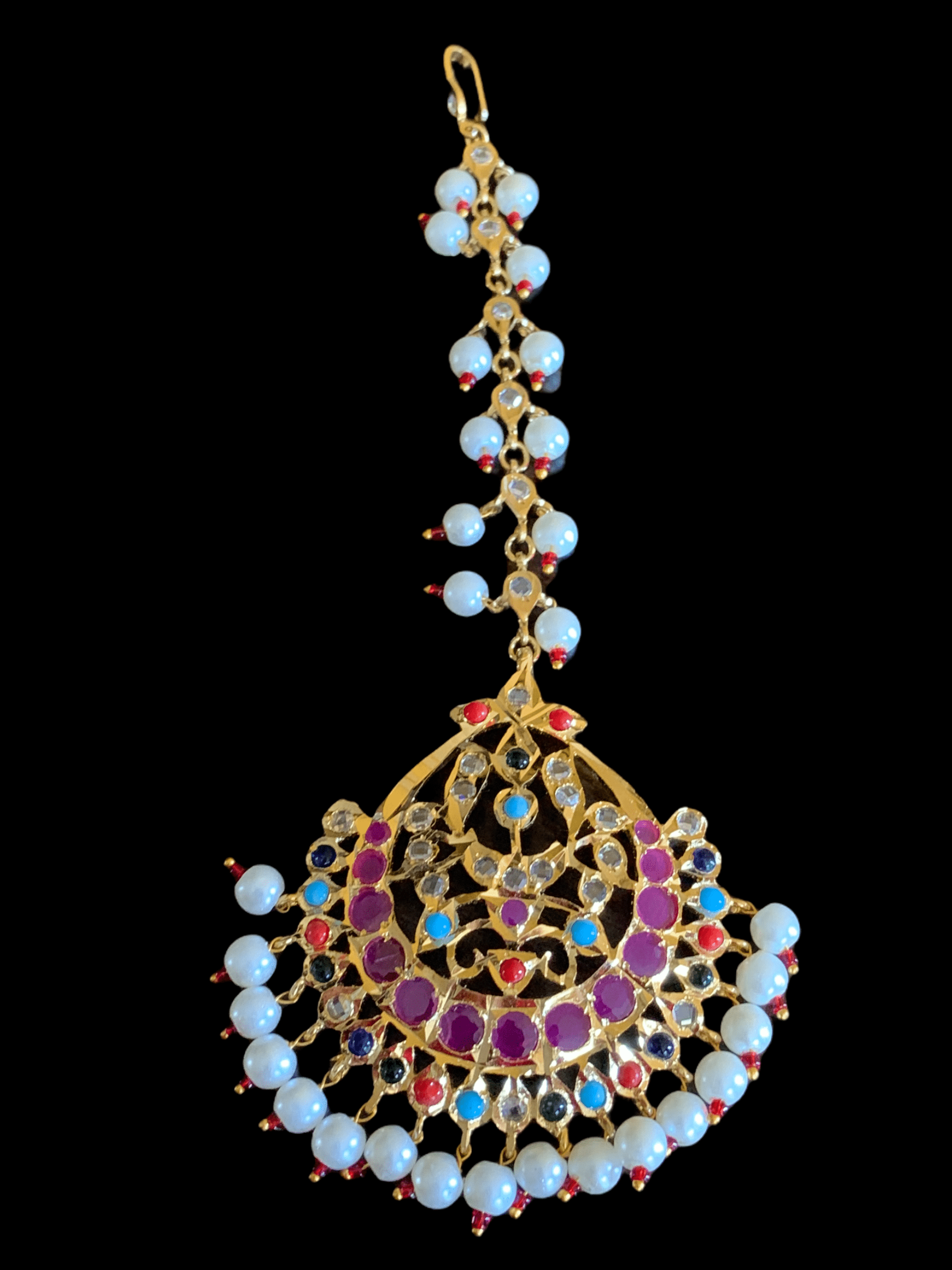 JTK6 Hira navratan  jhoomar and tika set   ( SHIPS IN 2 WEEKS )