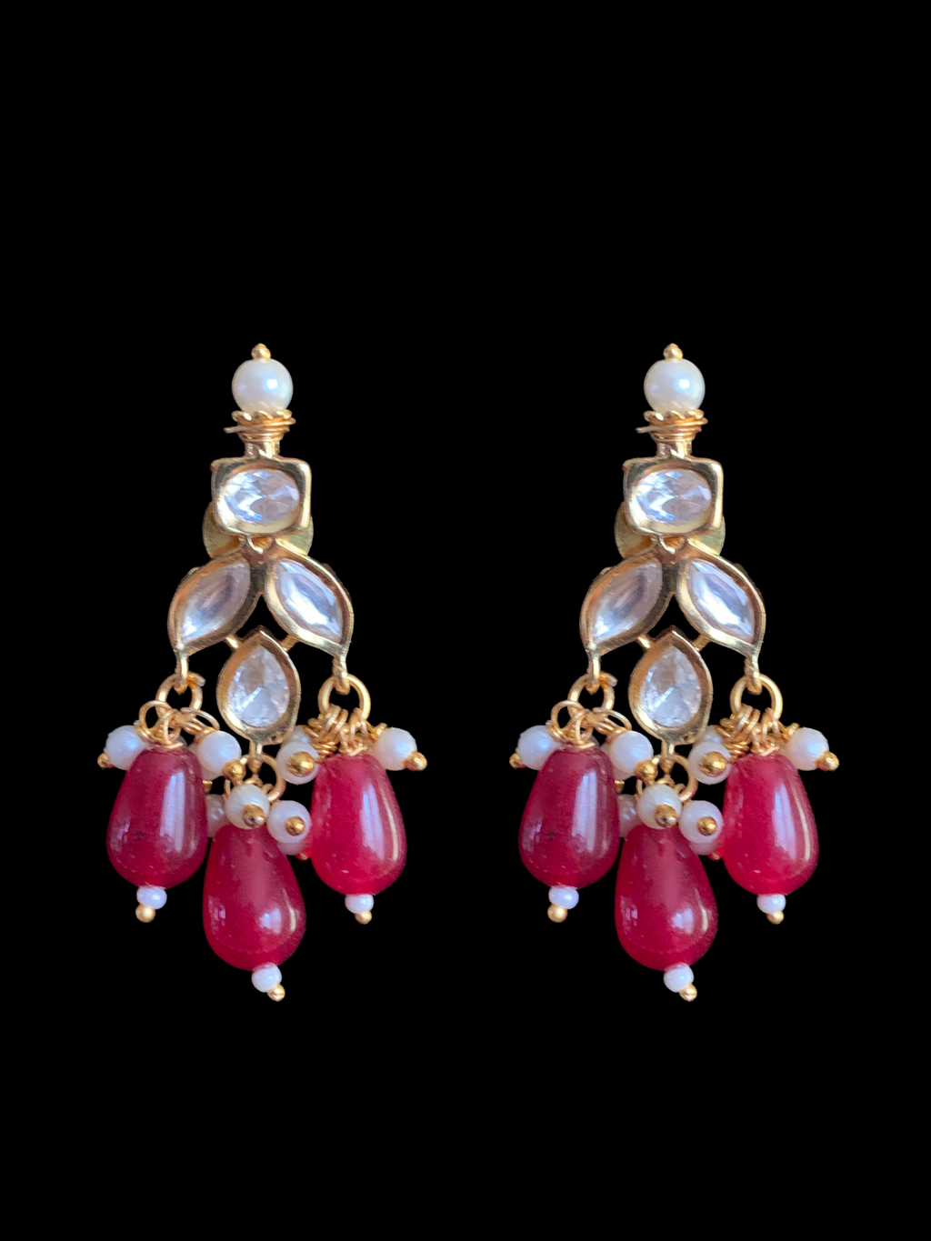 NS354 high quality polki necklace in pearls  and ruby beads ( READY TO SHIP)