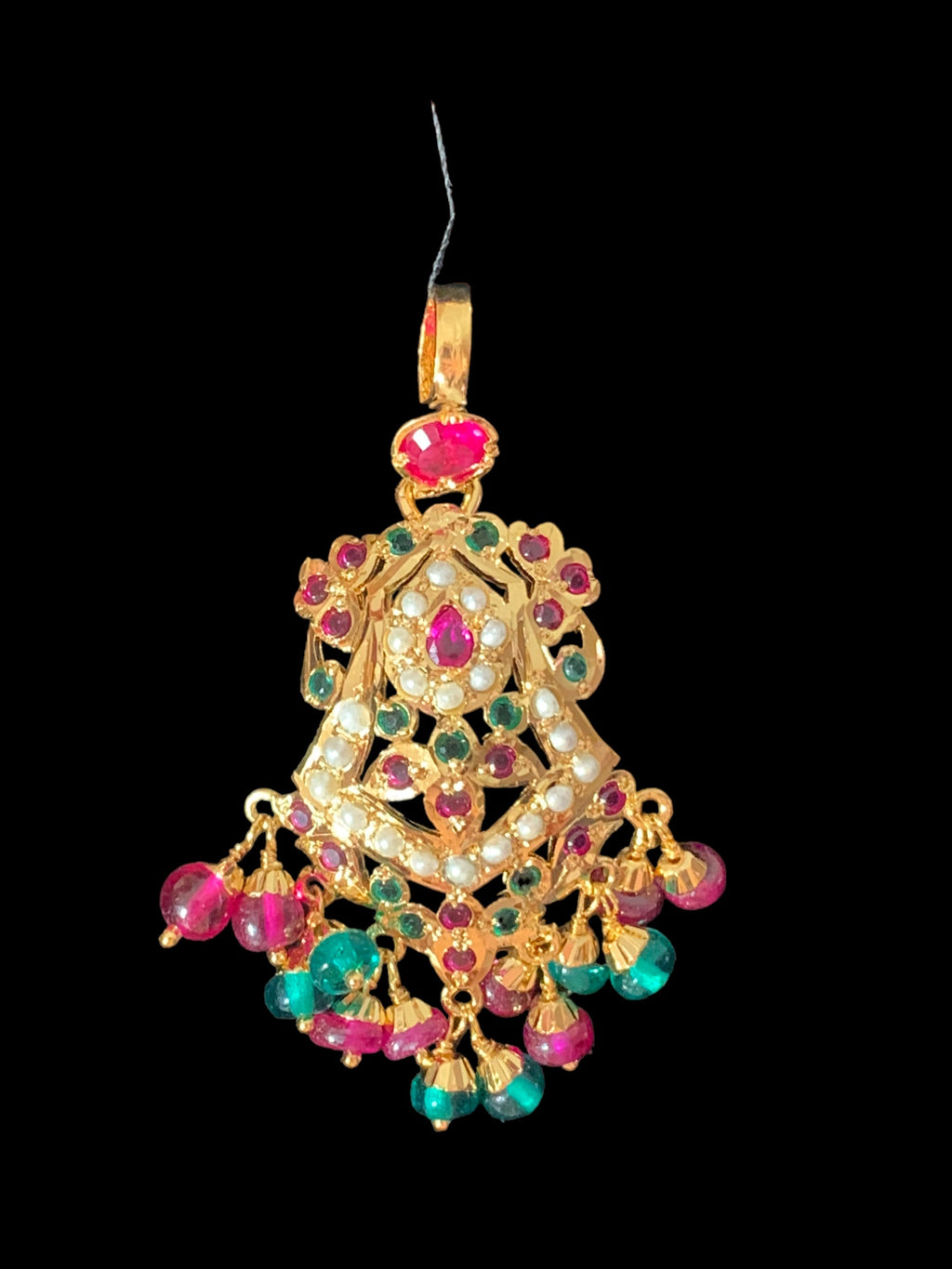 Gold plated silver pendant set in ruby emerald ( SHIPS IN 4 WEEKS  )