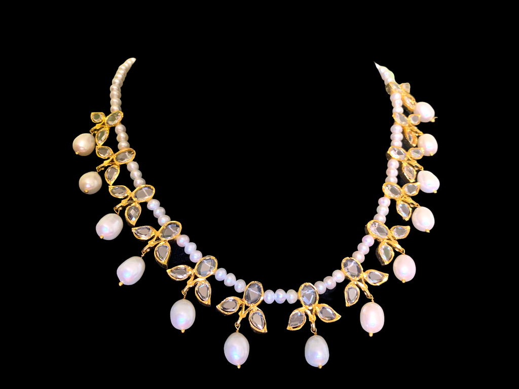 ZAFRIN gold plated silver necklace set in fresh water pearls ( SHIPS IN 4 WEEKS )
