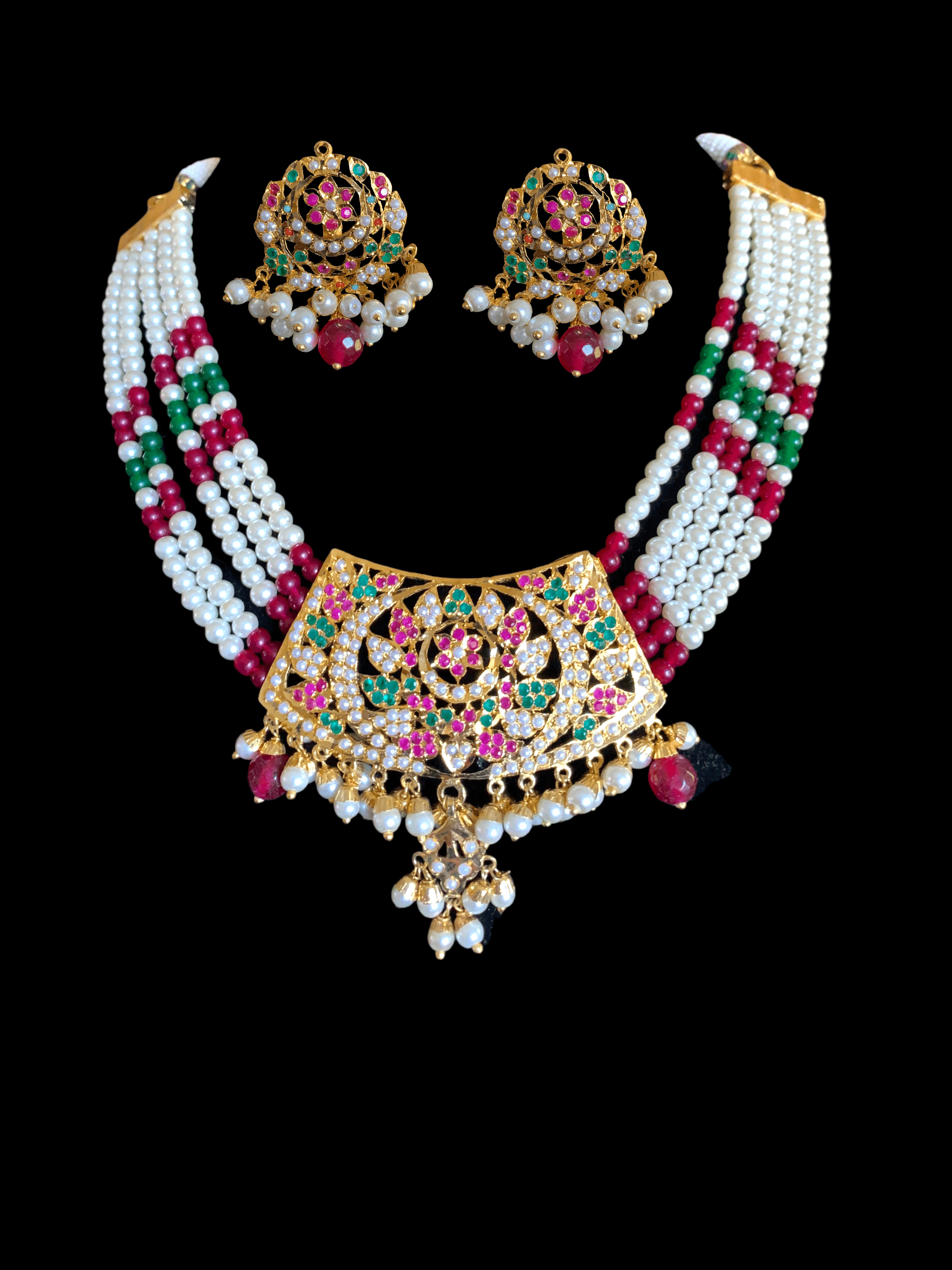 NS326 Ava short necklace set in ruby emerald  ( SHIPS IN 4 WEEKS )