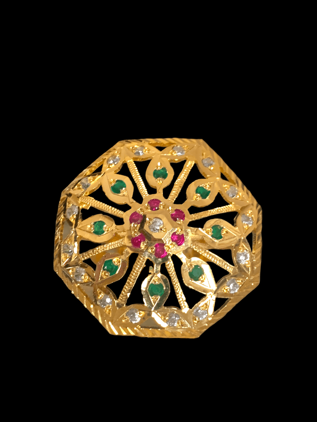 Ruby emerald gold plated silver ring ( READY TO SHIP)