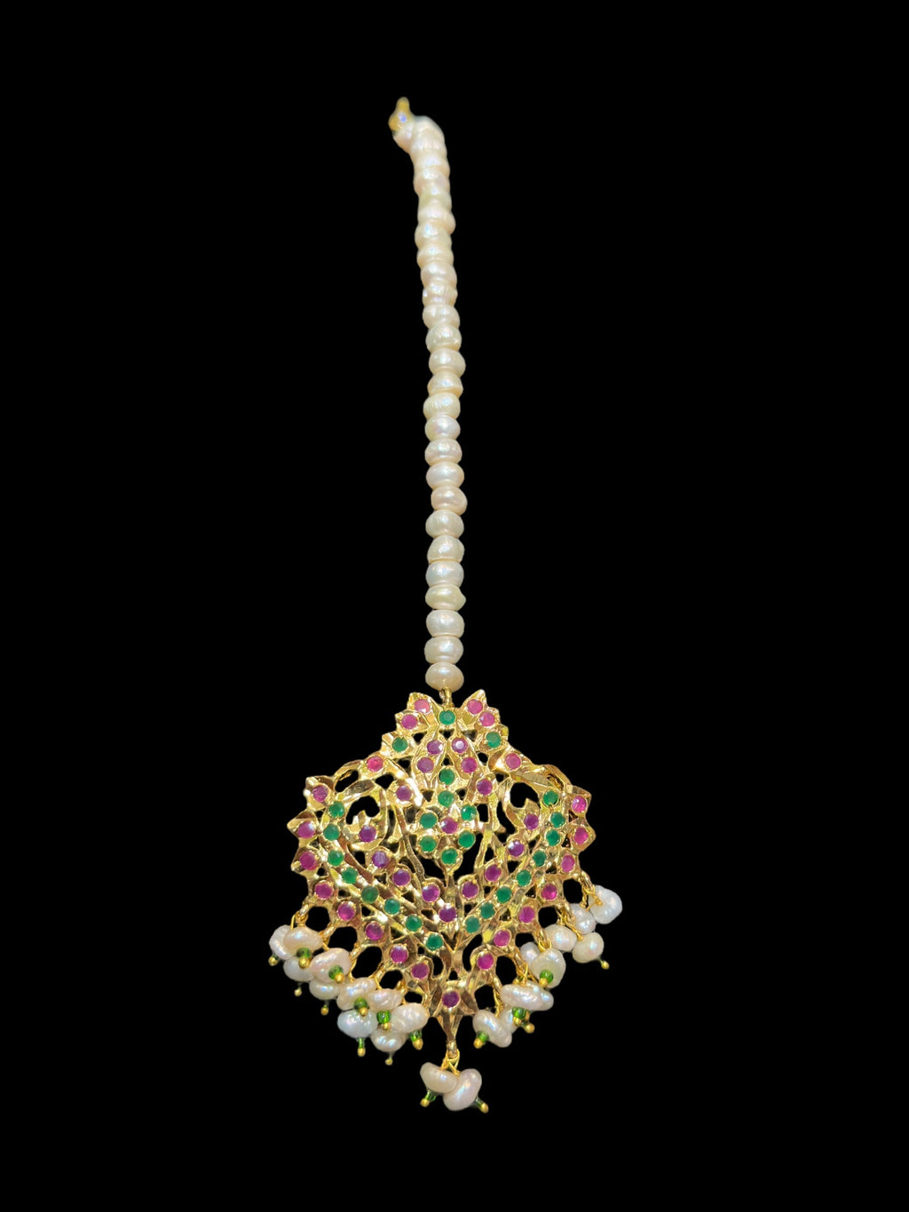 BR311 Kulsum bridal set in fresh water pearls with ruby emerald combination ( READY TO SHIP )