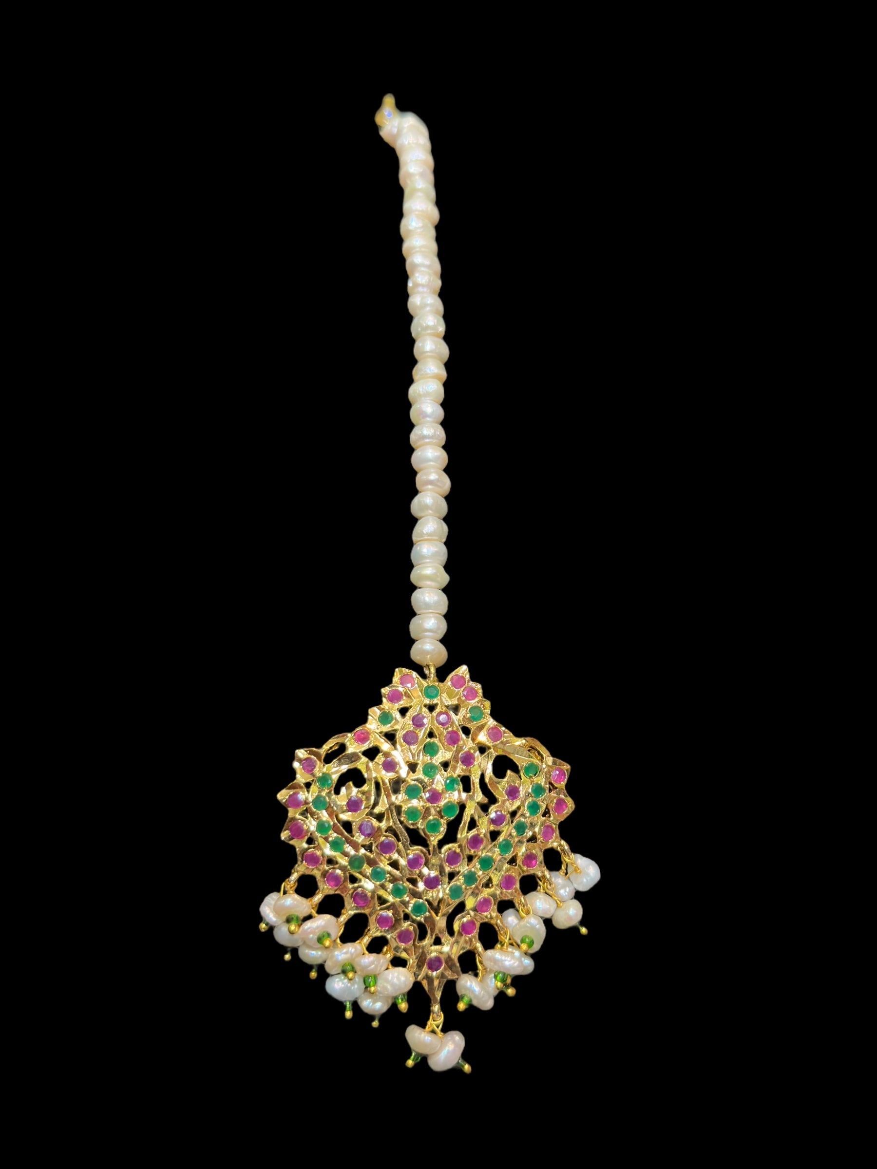 BR311 Kulsum bridal set in fresh water pearls with ruby emerald combination ( READY TO SHIP )