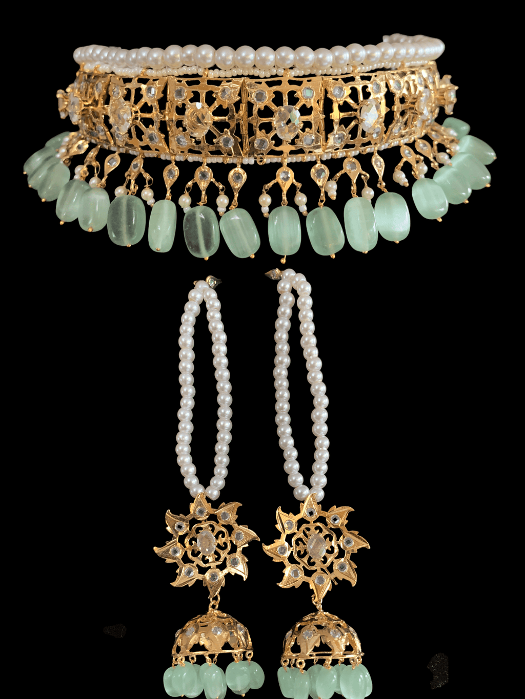 BR61 Insia Jadavi lacha bridal-set in green beads  ( SHIPS IN 4 WEEKS  )