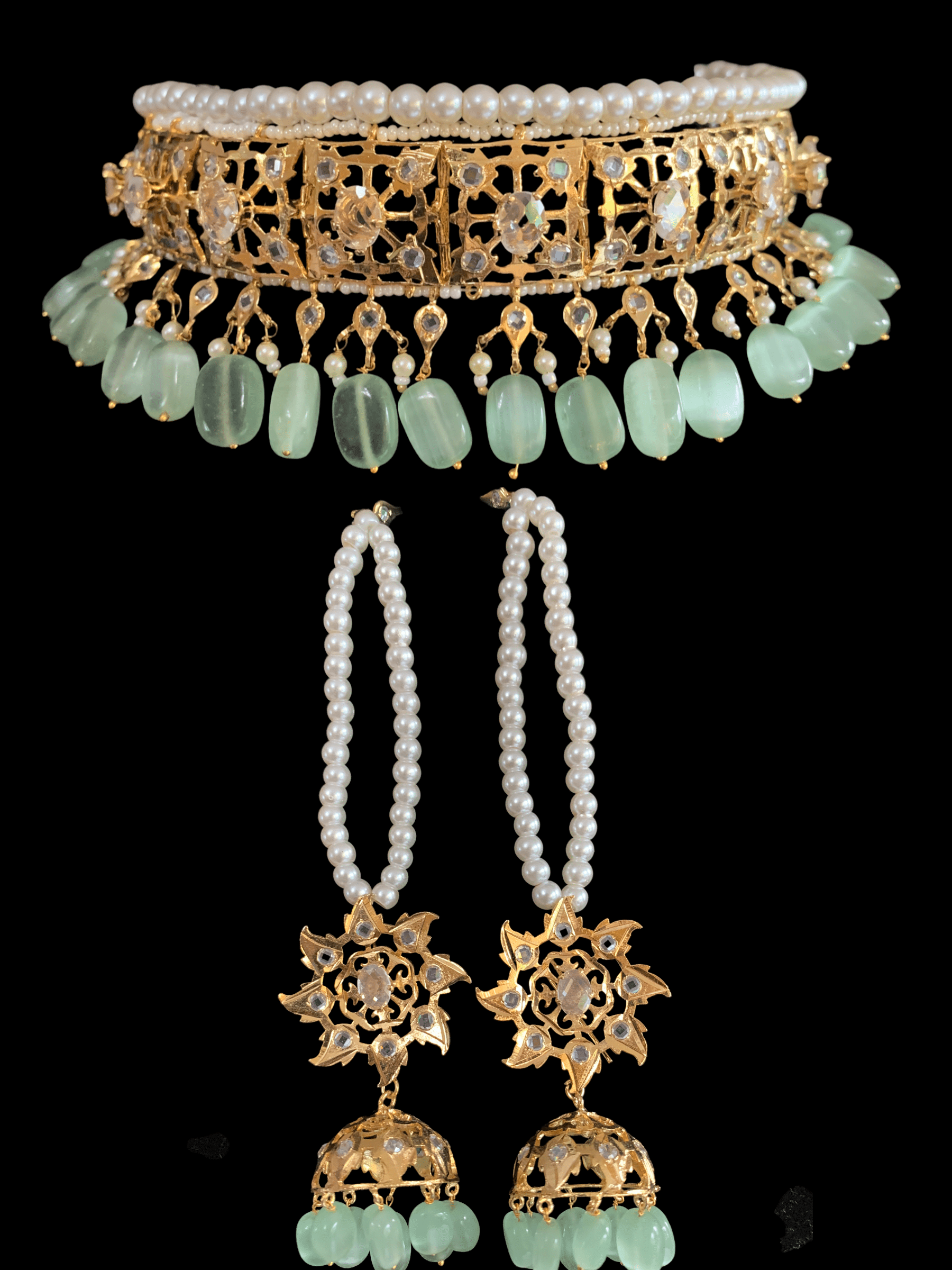 BR61 Insia Jadavi lacha bridal-set in green beads  ( SHIPS IN 4 WEEKS  )