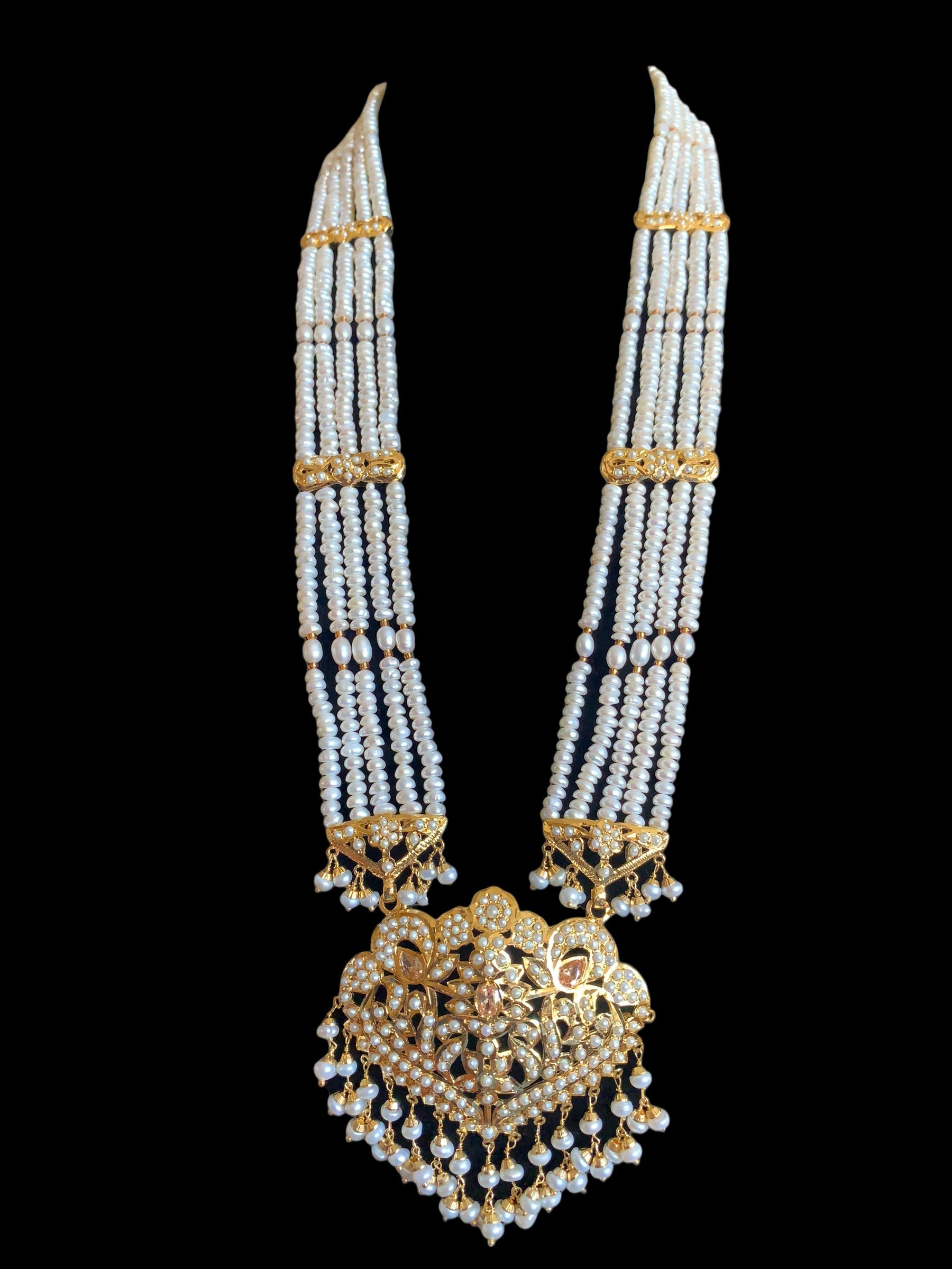 Gold plated silver rani haar in fresh water pearls ( SHIPS IN 5 WEEKS )