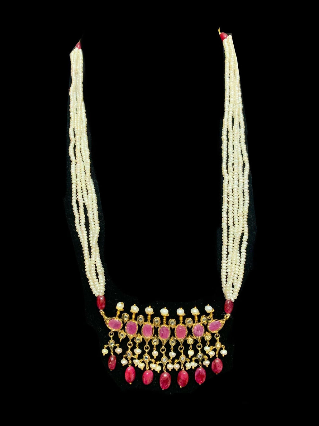 PS511 Tirmani in Rubies with Freshwater Pearls and Chandbali Earrings – Gold-Plated Lightweight Jewelry( READY TO SHIP )( READY TO SHIP )