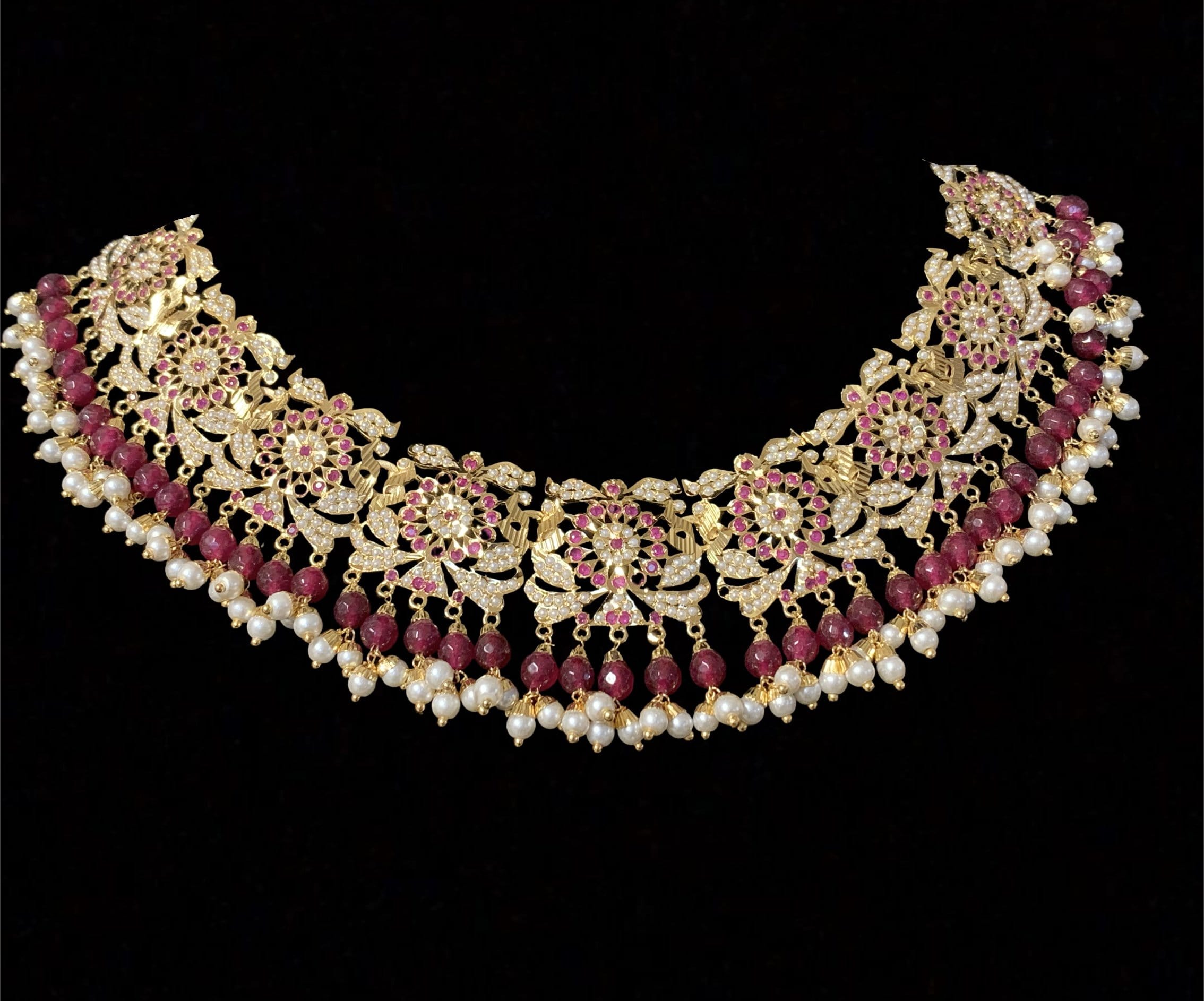 NS163 Rashmika jadau necklace with jhumka ( rubies ) ( READY TO SHIP  )