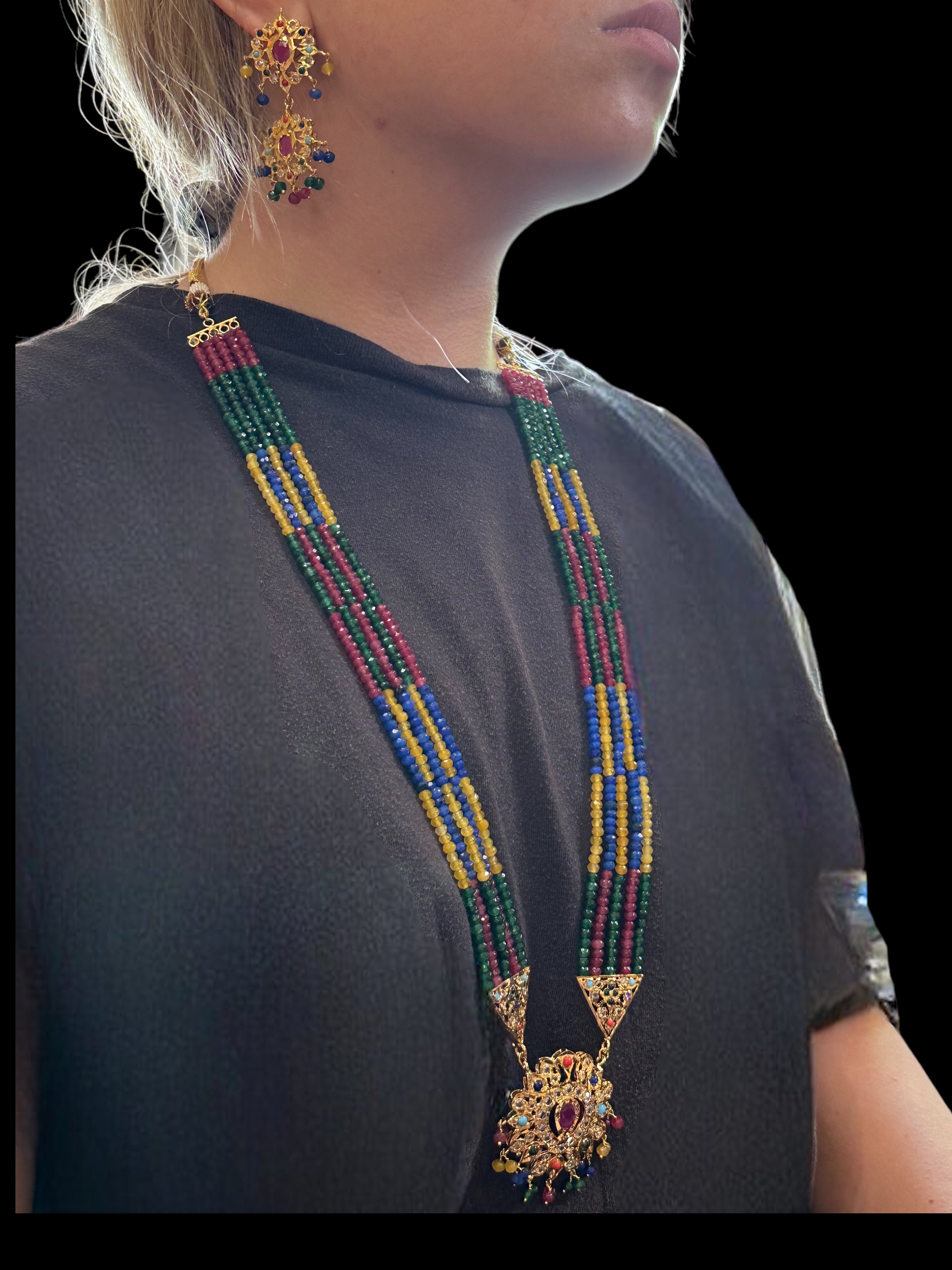 DLN16 Navratan rani haar with earrings ( READY TO SHIP )