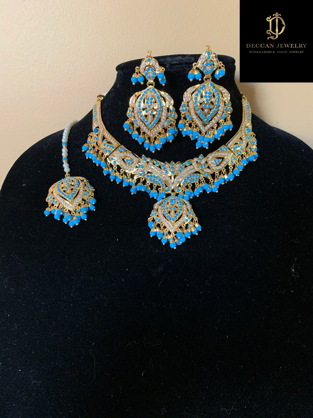 NS58 Taseen necklace set in turquoise( SHIPS IN 3 WEEKS )