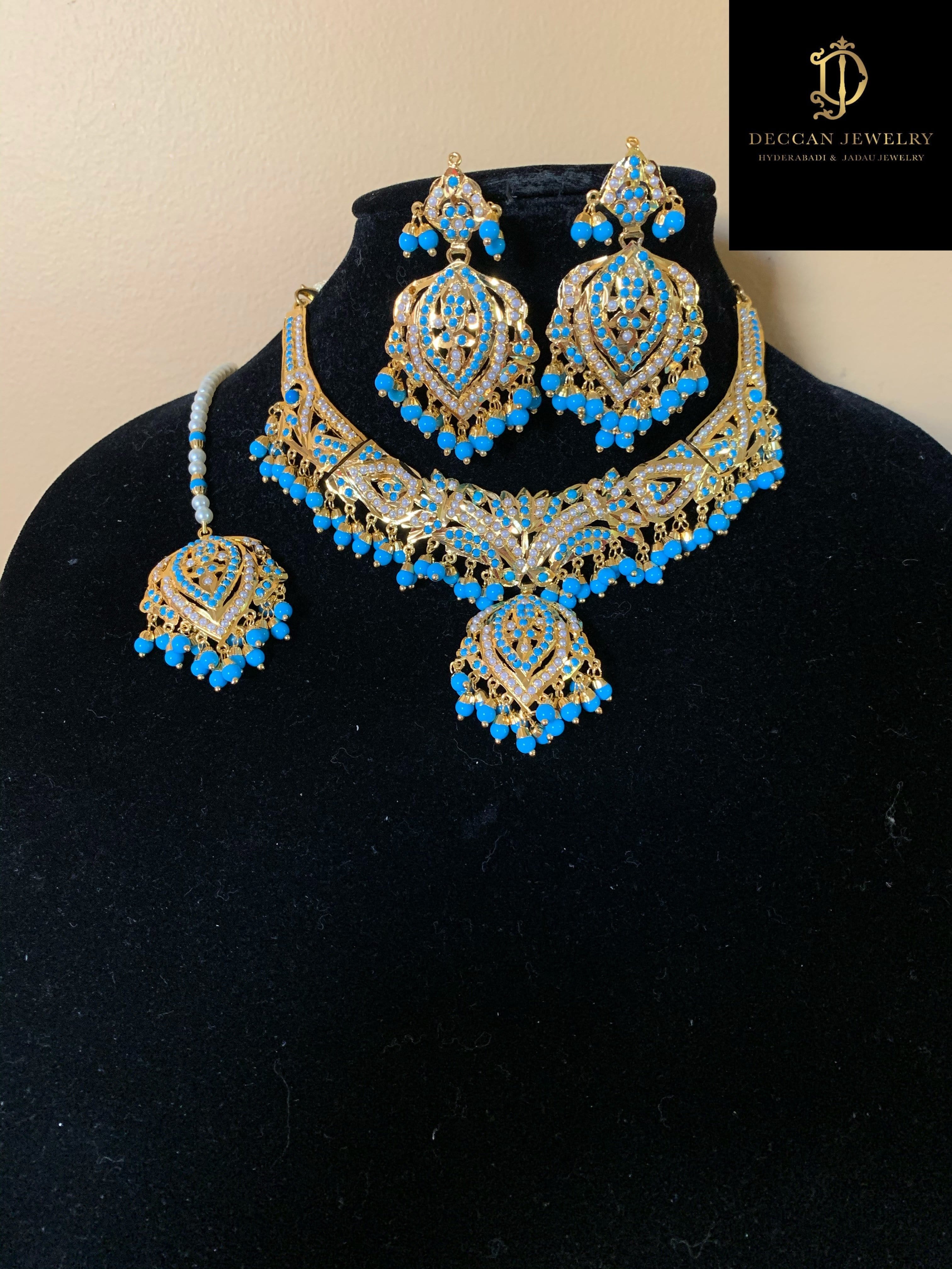 NS58 Taseen necklace set in turquoise( SHIPS IN 3 WEEKS )