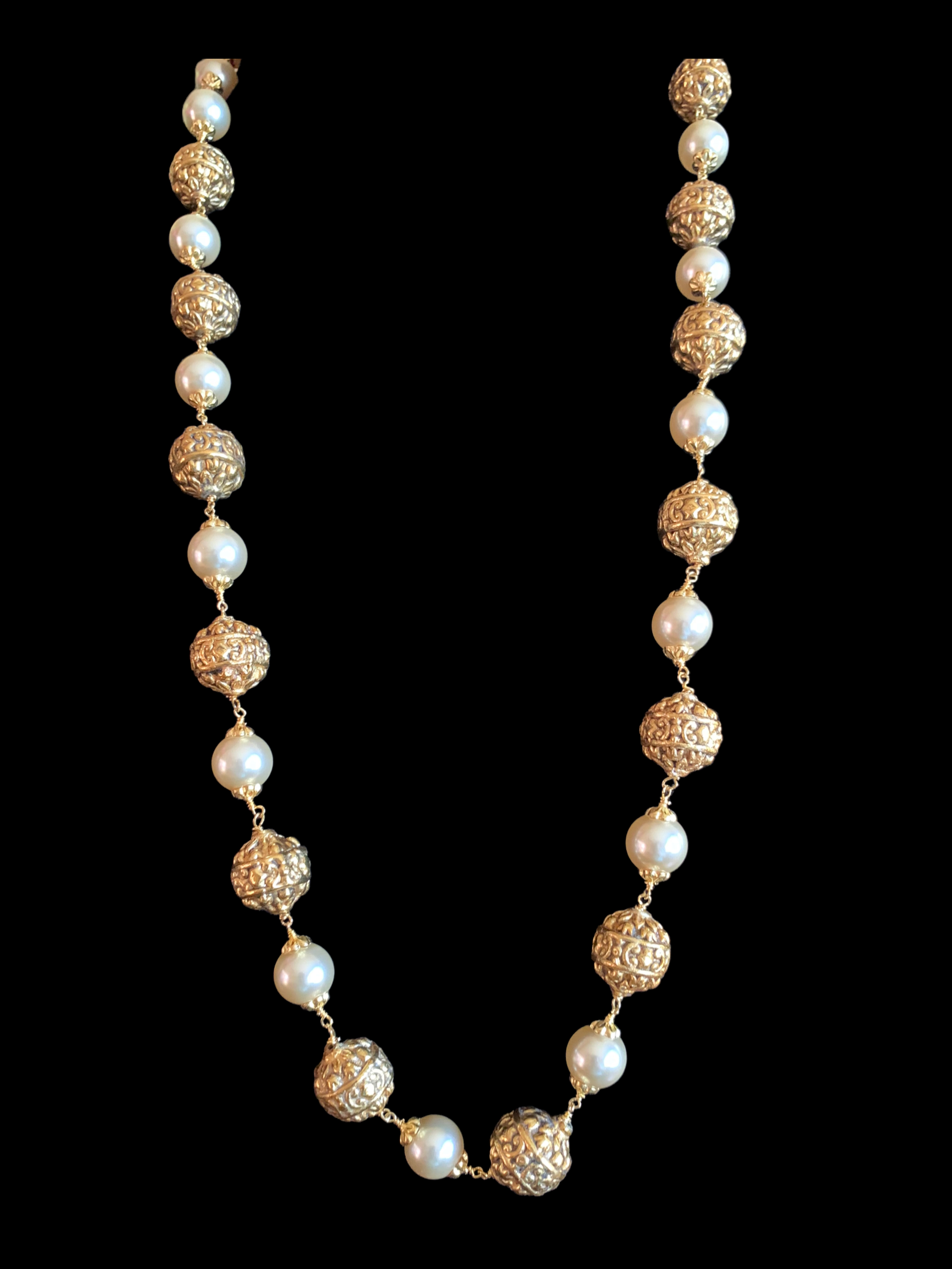 92.5 silver and gold plated nakshi beads mala ( SHIPS IN 5 WEEKS )