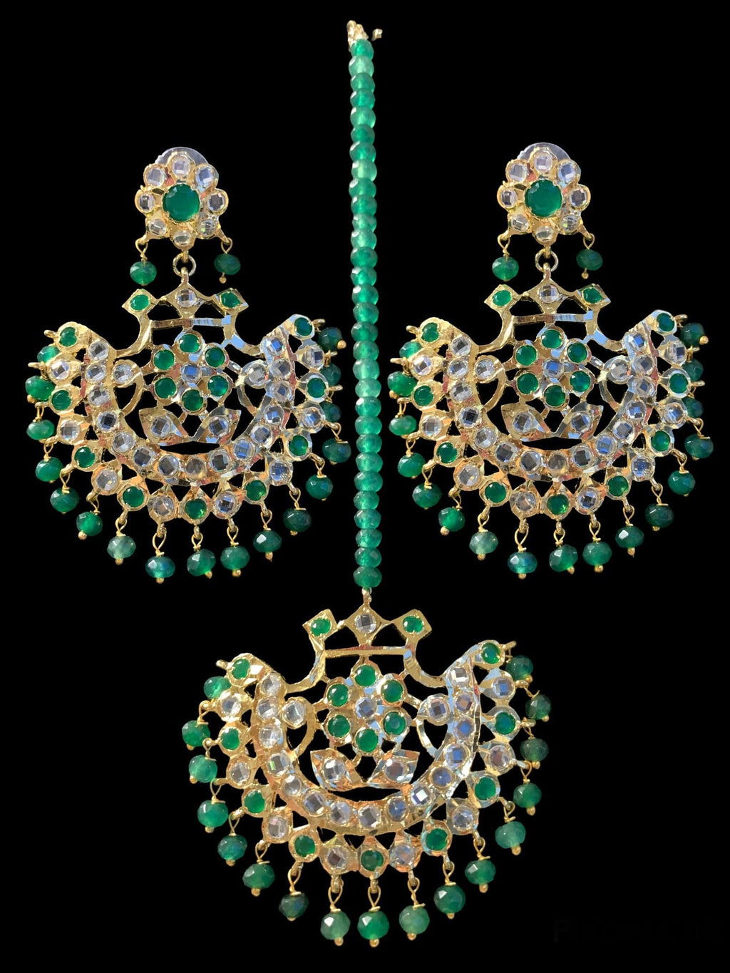Saha  chandbali tika in emeralds ( READY TO SHIP )