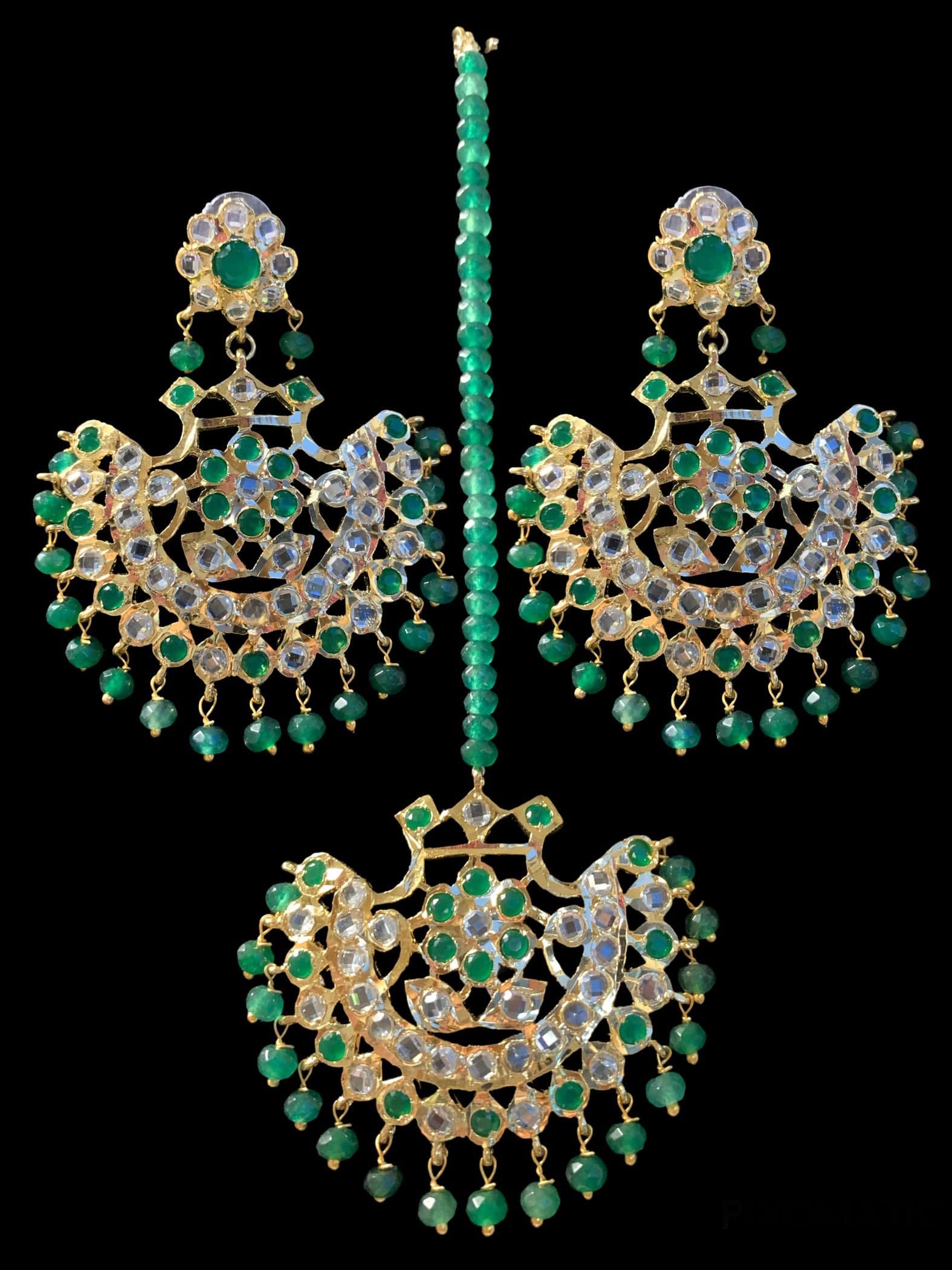 Saha  chandbali tika in emeralds ( READY TO SHIP )