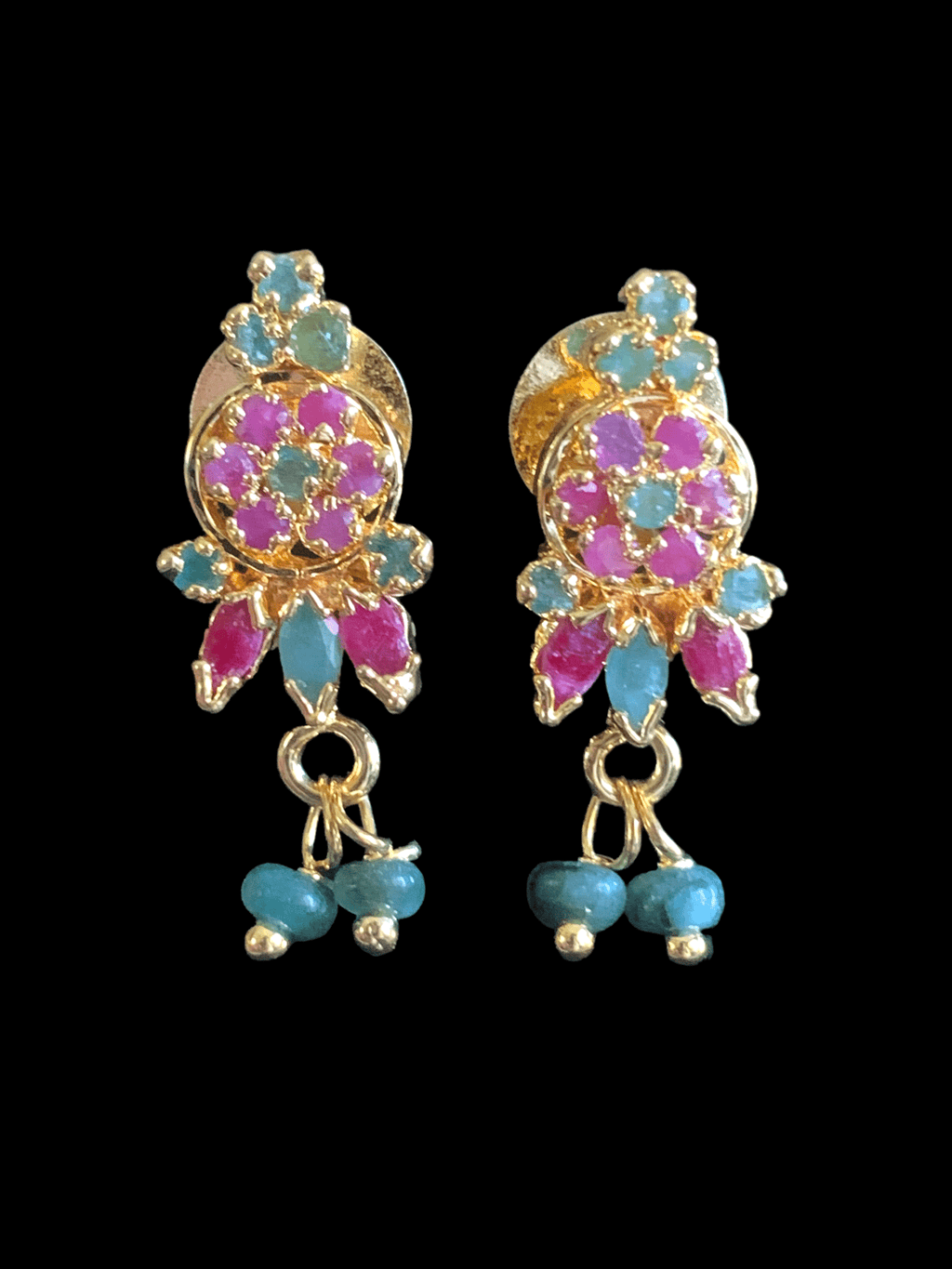 LN128 Ruby emerald long  necklace  set in fresh water pearls ( READY TO SHIP )