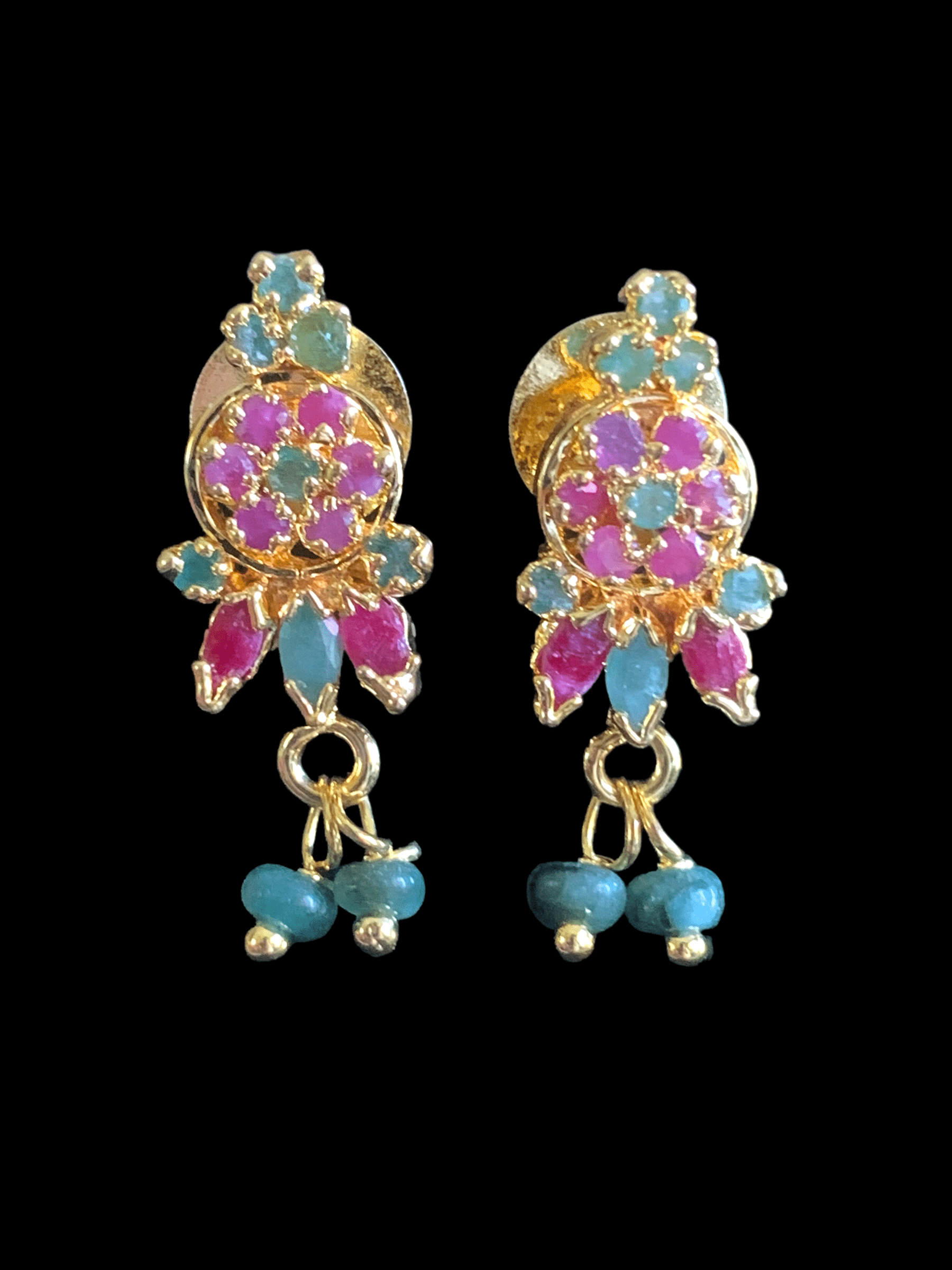 LN128 Ruby emerald long  necklace  set in fresh water pearls ( READY TO SHIP )